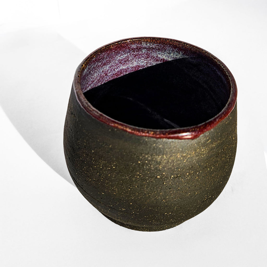Handmade Glossy Purple Interior, Rustic Clay Exterior Tumbler