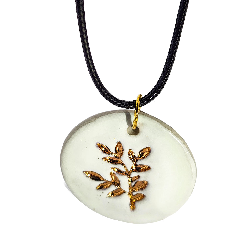 Gold Foliage Porcelain Pendant & Button Flower Earings