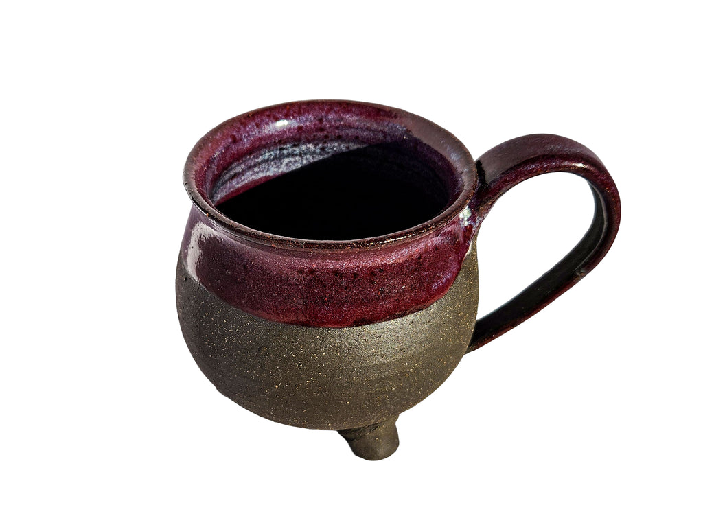 Handmade Rich Purple Interior, Black Stoneware Cauldron Mug 3.5"