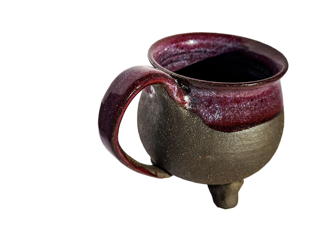 Handmade Rich Purple Interior, Black Stoneware Cauldron Mug 3.5"