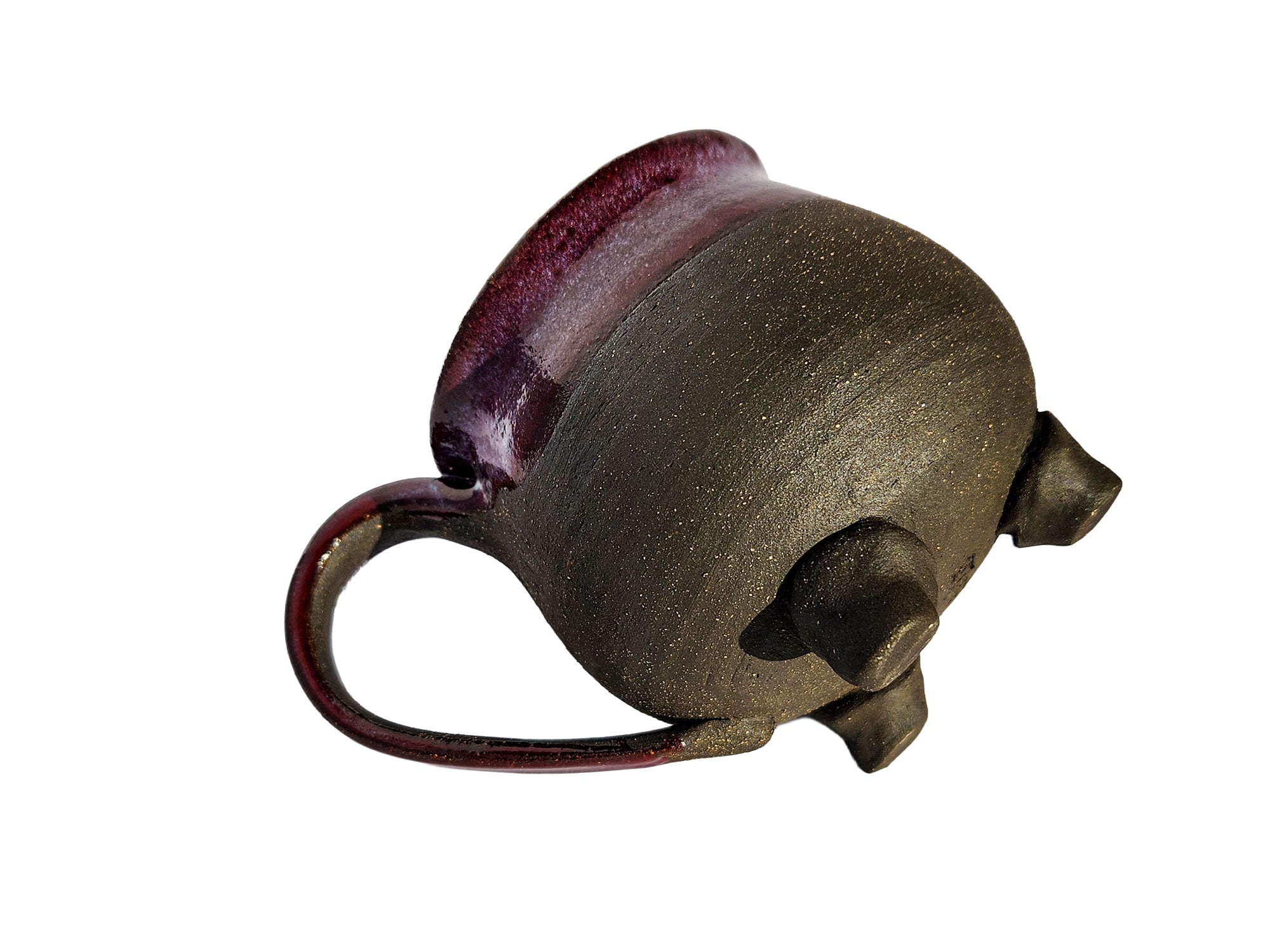 Handmade Rich Purple Interior, Black Stoneware Cauldron Mug 3.5"