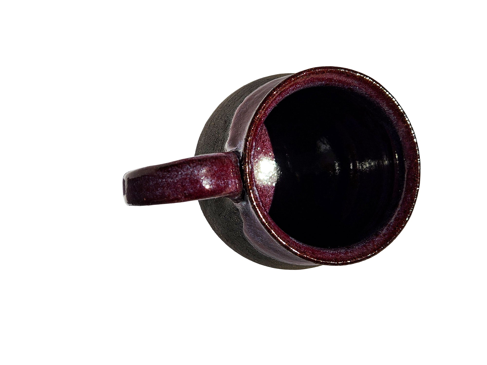 Handmade Rich Purple Interior, Black Stoneware Cauldron Mug 3.5"