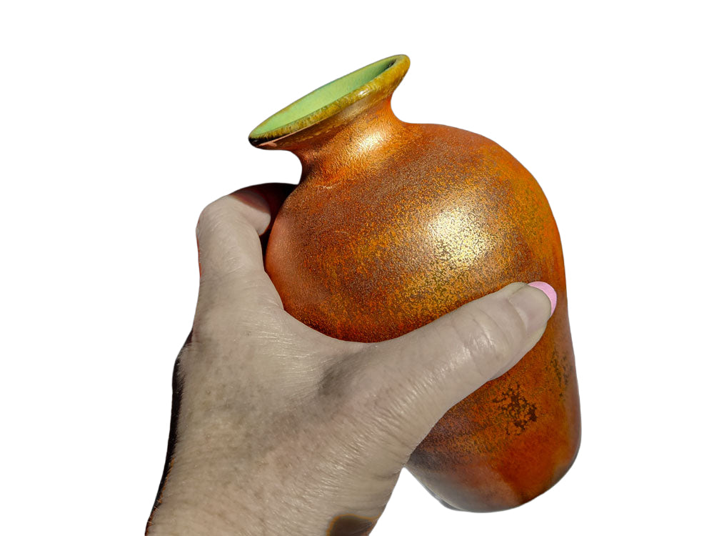 Medium-Sized Handmade Porcelain Vase, Green Interior & Copper Exterior - 6.5"