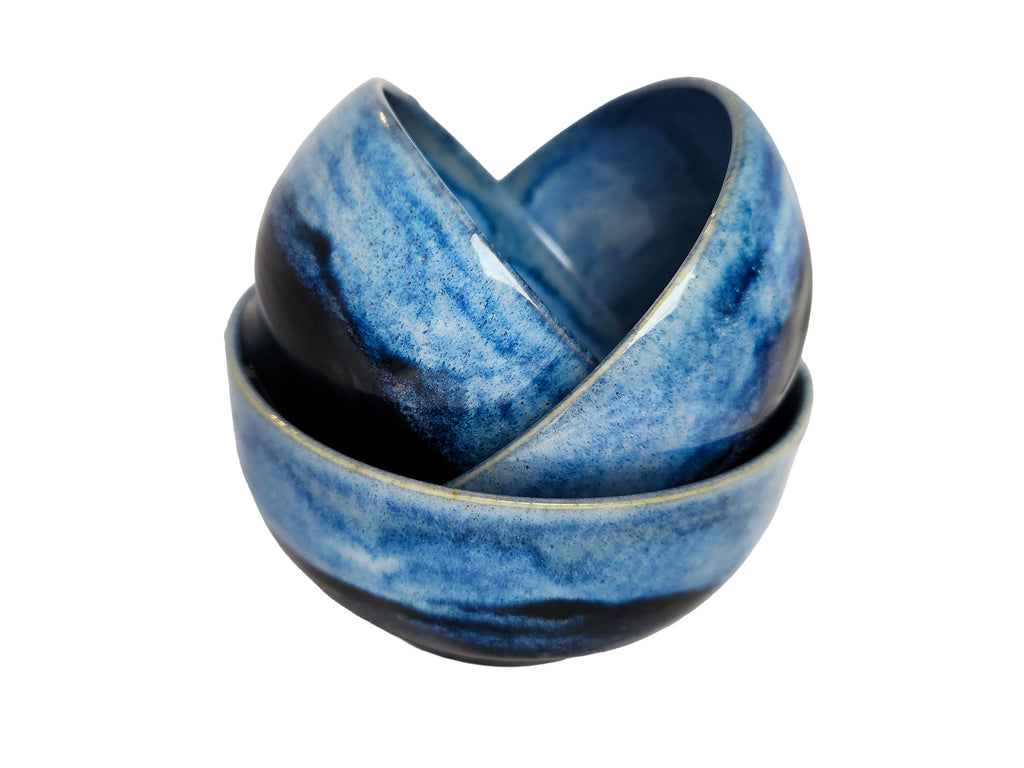 Nested Bowl Set - Three-piece set of blue-glazed dessert bowls