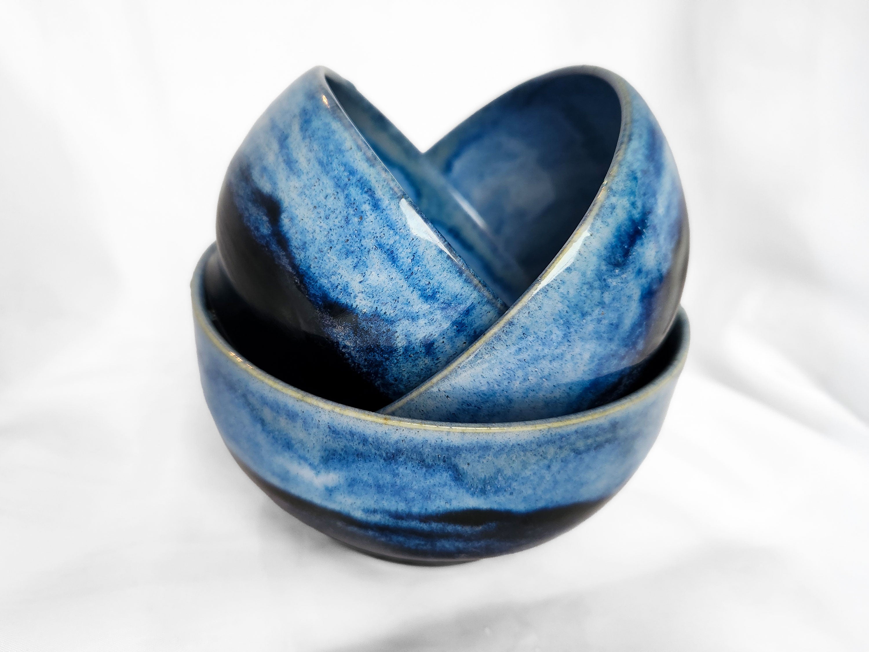 Nested Bowl Set - Three-piece set of blue-glazed dessert bowls