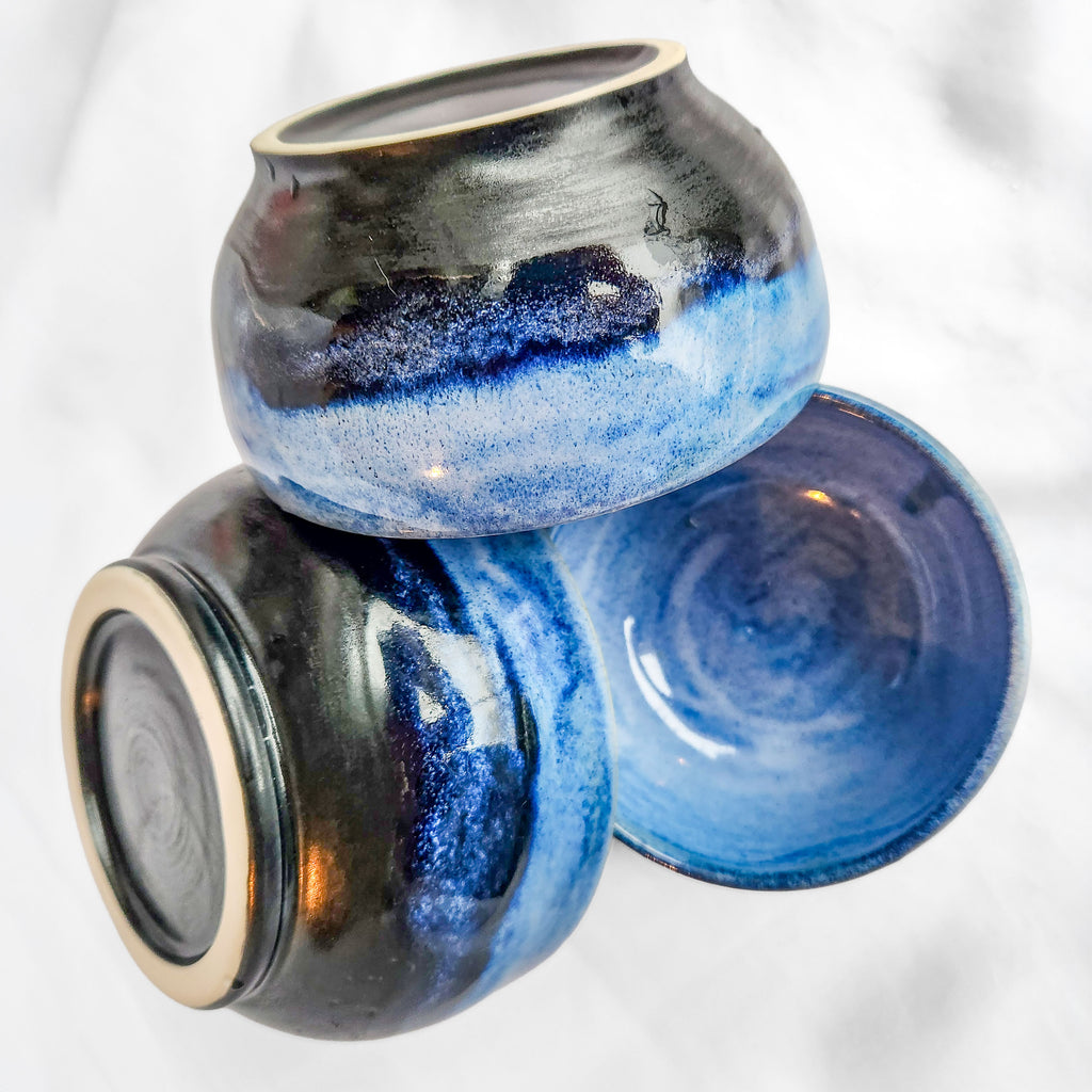 Nested Bowl Set - Three-piece set of blue-glazed dessert bowls