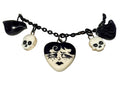 "Juniper" Gothic Charm Necklace - crows and skulls, 20" black chain