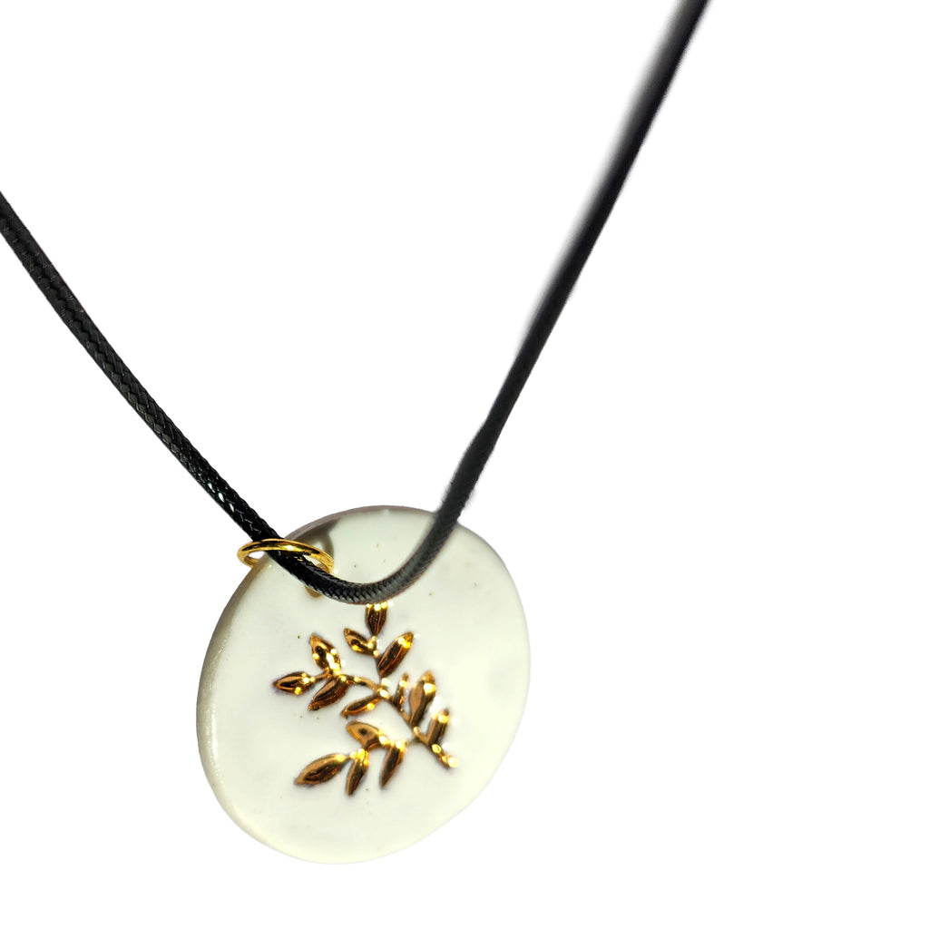 Gold Foliage Porcelain Pendant