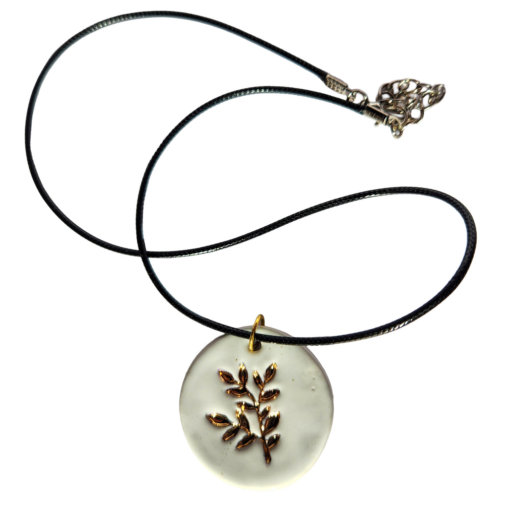 Gold Foliage Porcelain Pendant & Button Flower Earings