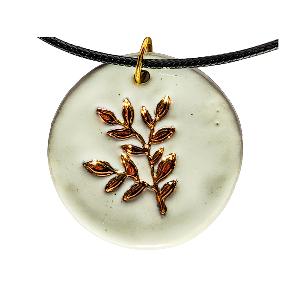 Gold Foliage Porcelain Pendant & Button Flower Earings