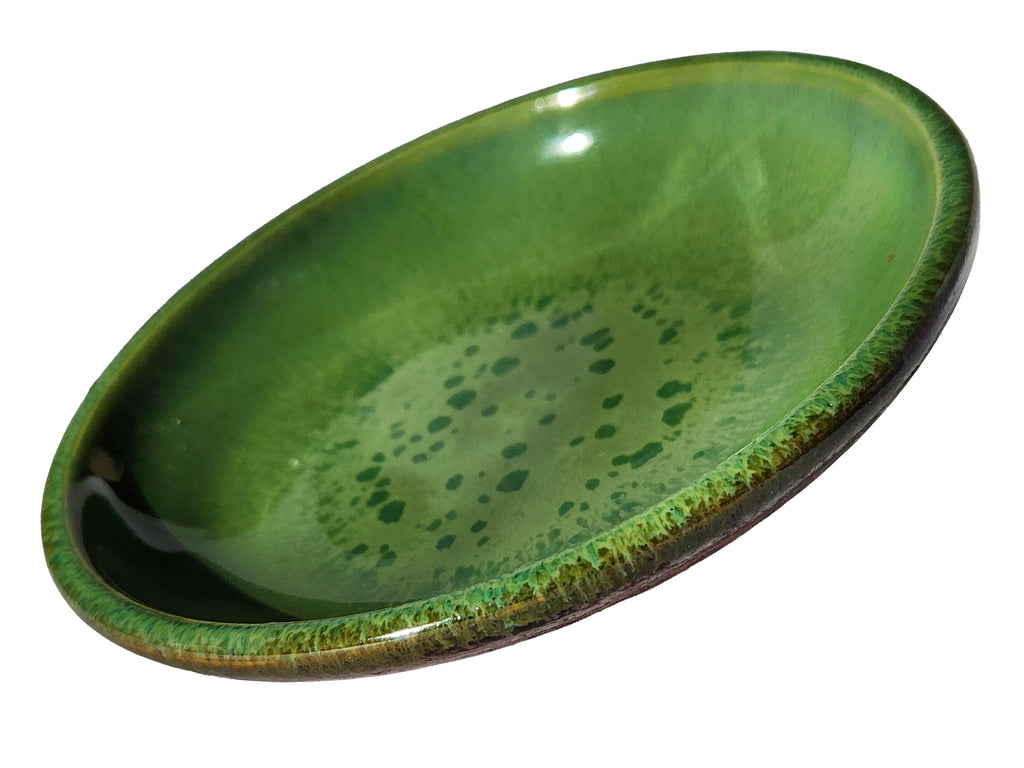Small Handmade Shallow Bowl – Green and Copper Colors