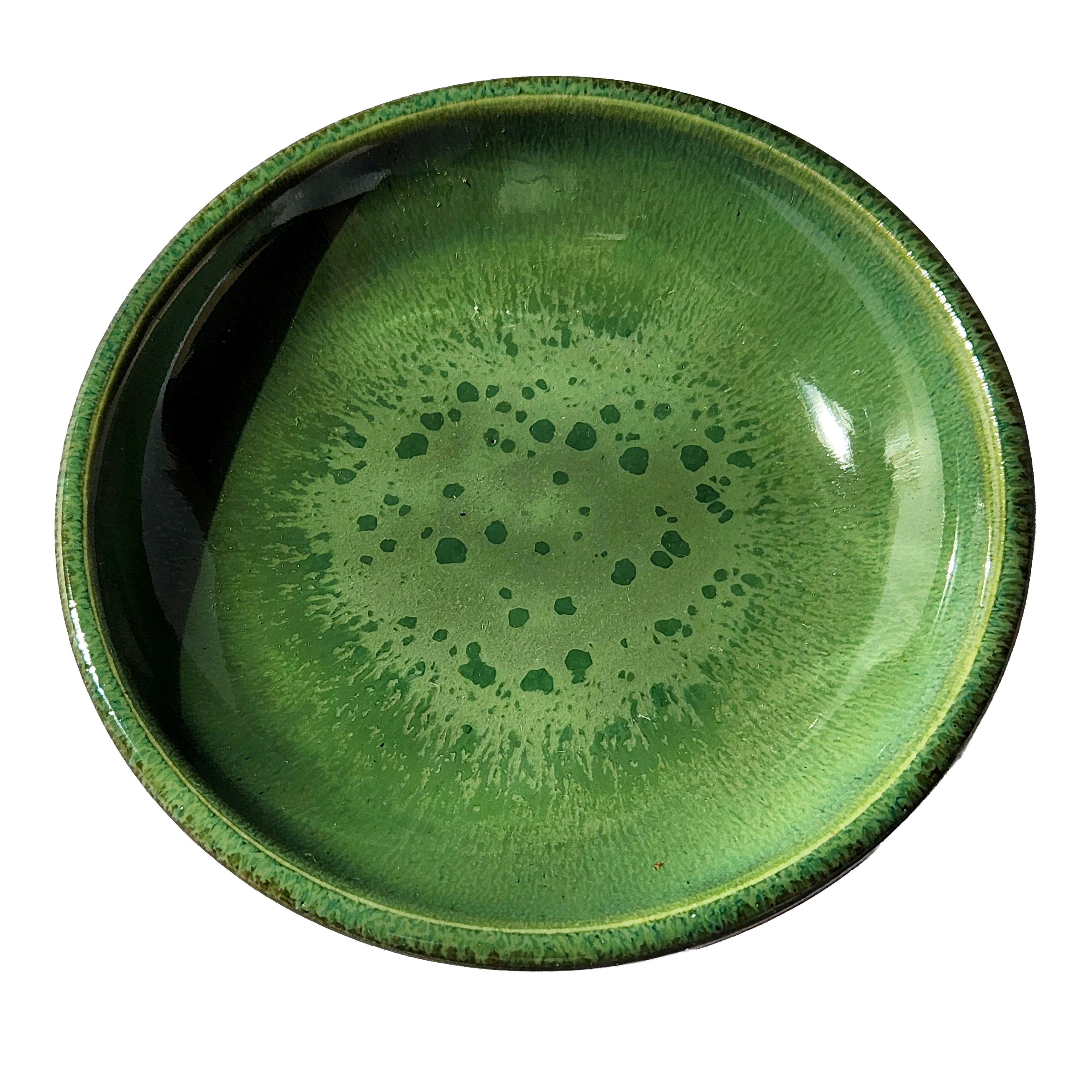 Small Handmade Shallow Bowl – Green and Copper Colors