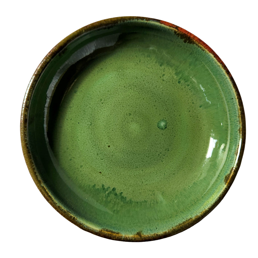 Small Handmade Shallow Bowl – Green and Copper Color