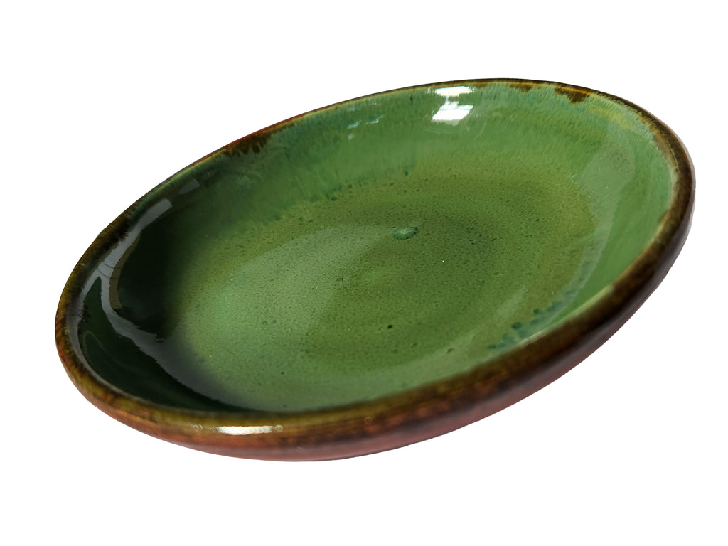 Small Handmade Shallow Bowl – Green and Copper Color