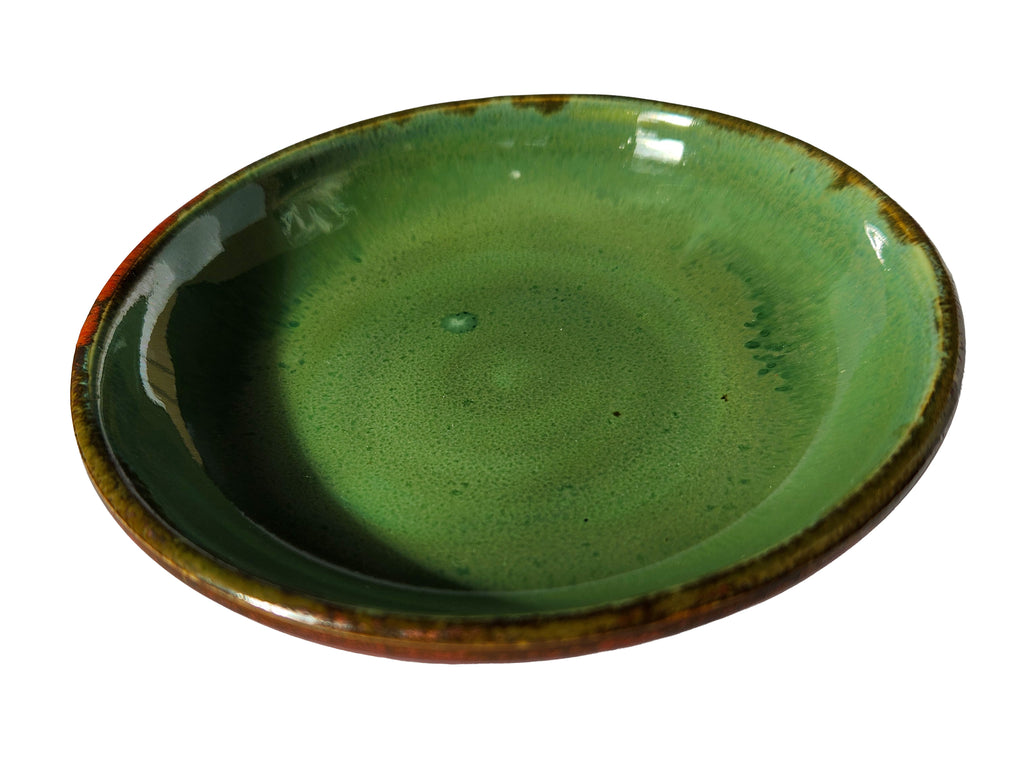 Small Handmade Shallow Bowl – Green and Copper Color