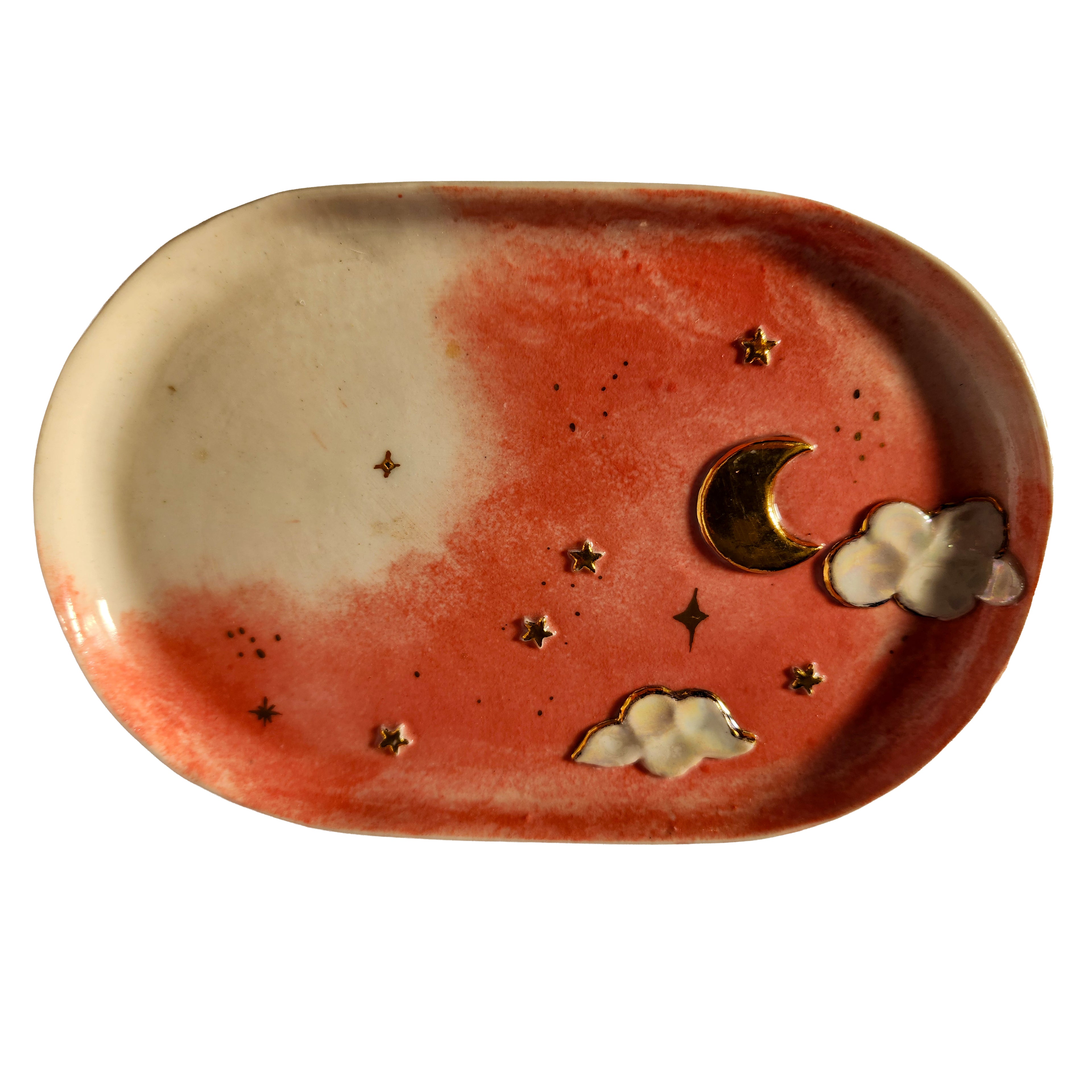 Pink Trinket Tray with Gold Moon & Stars