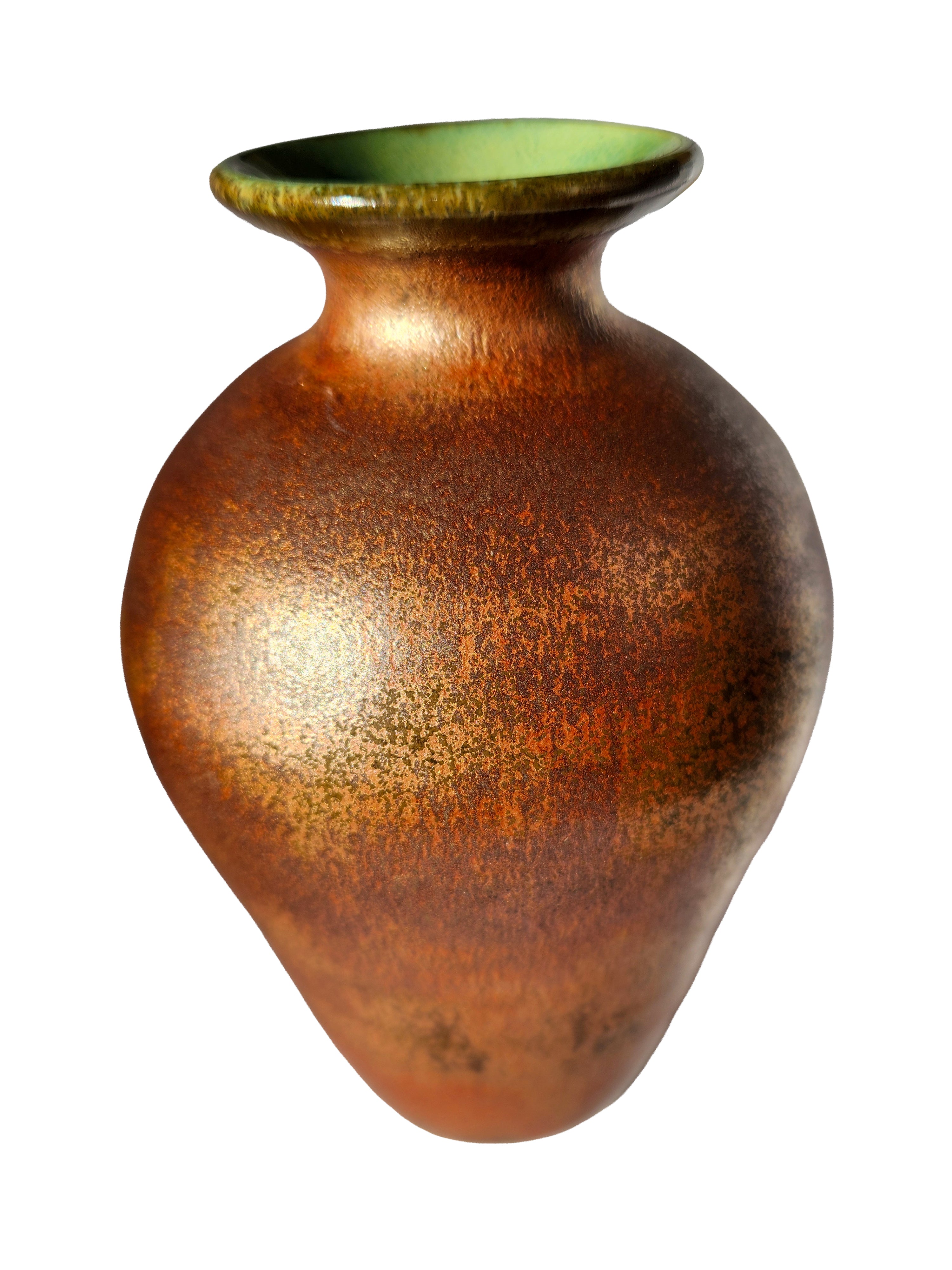 Medium-Sized Handmade Porcelain Vase, Green Interior & Copper Exterior - 6.5"