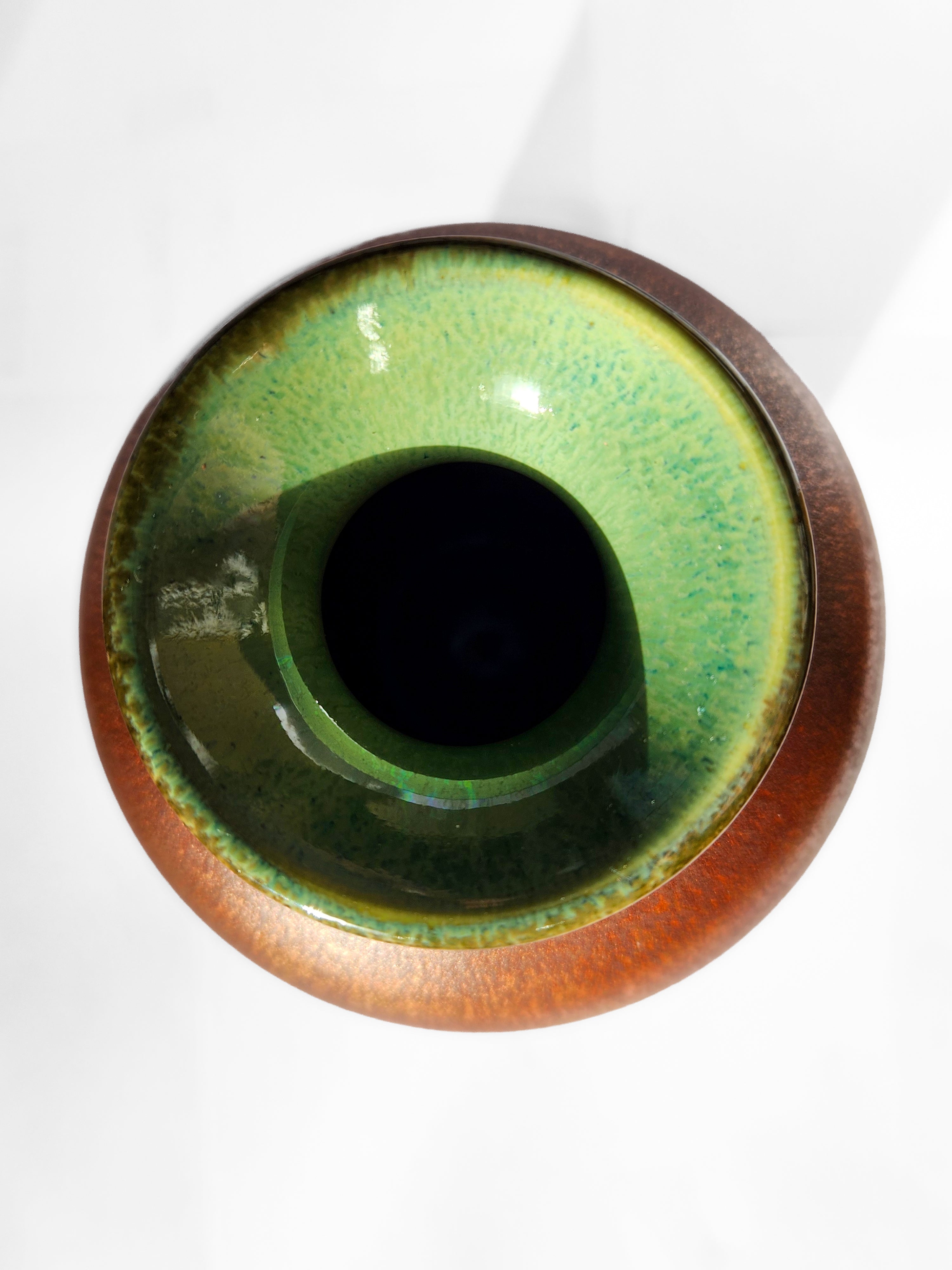 Medium-Sized Handmade Porcelain Vase, Green Interior & Copper Exterior - 6.5"