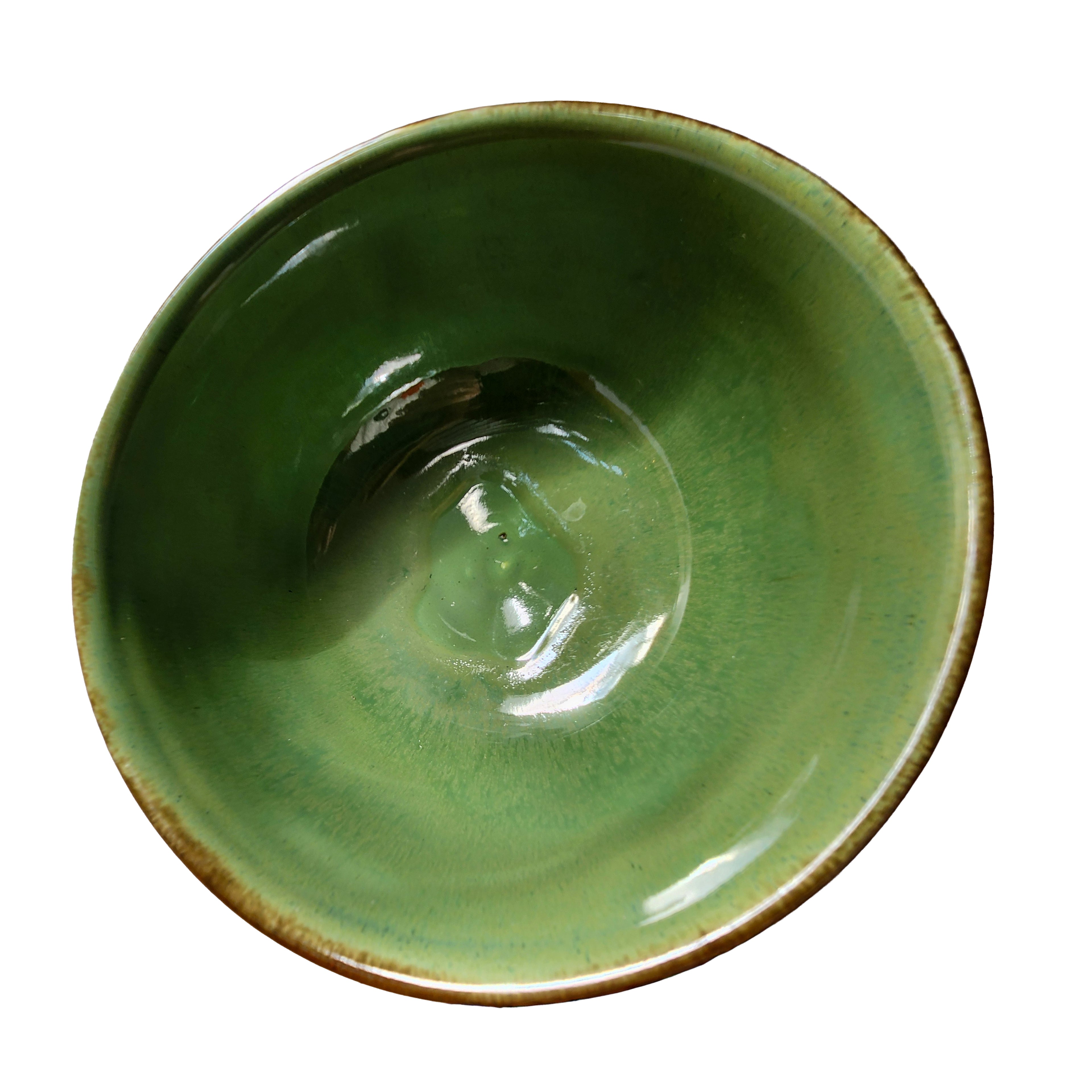 Handmade porcelain bowl - stunning green glaze & rich rustic copper 3.5 cups