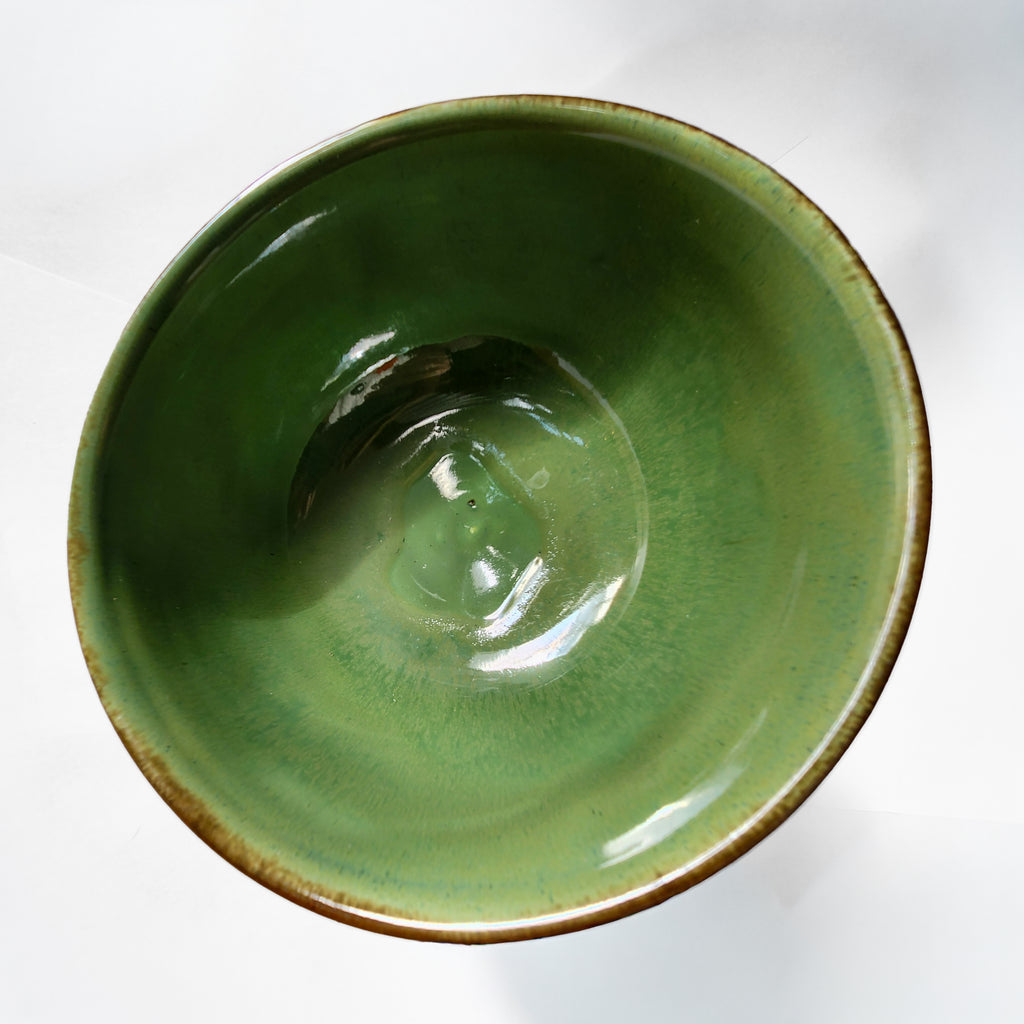 Handmade porcelain bowl - stunning green glaze & rich rustic copper 3.5 cups