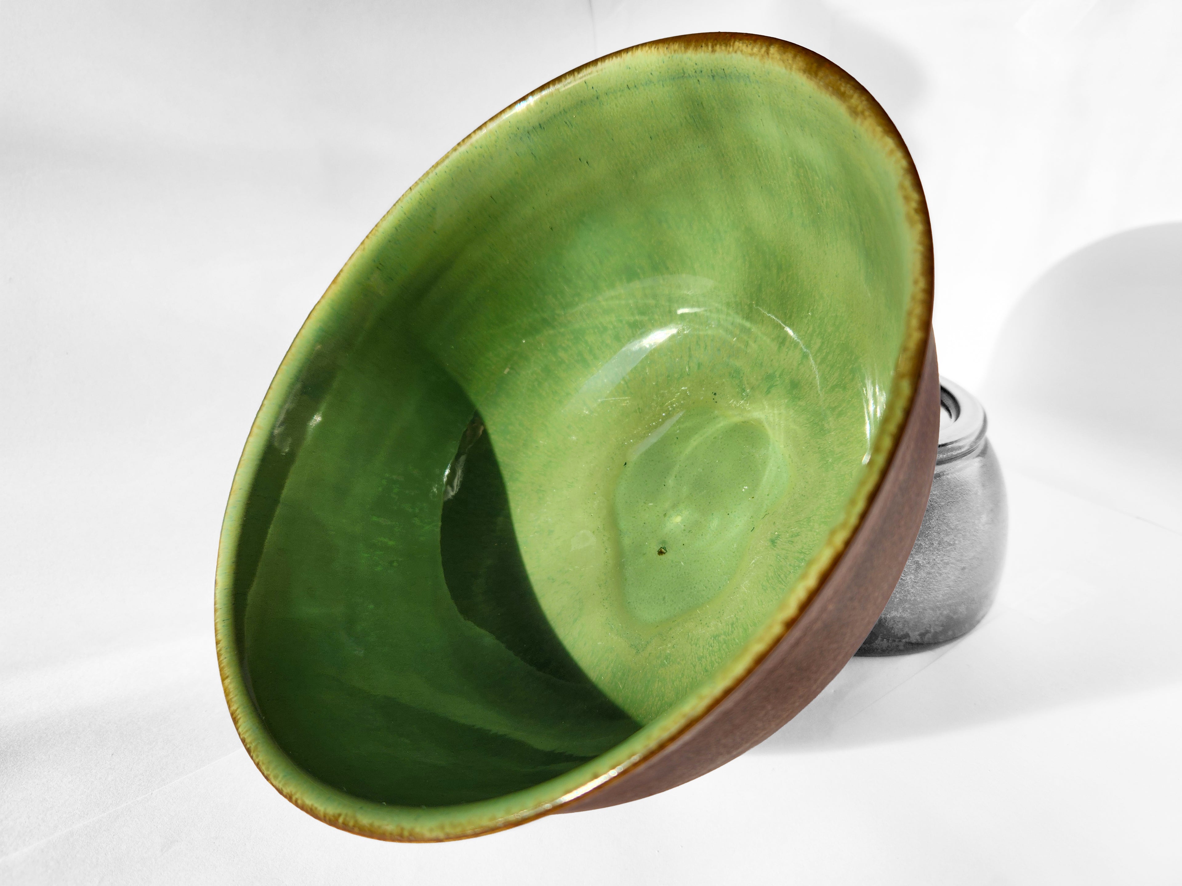 Handmade porcelain bowl - stunning green glaze & rich rustic copper 3.5 cups