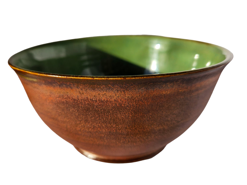 Handmade porcelain bowl - stunning green glaze & rich rustic copper 3.5 cups