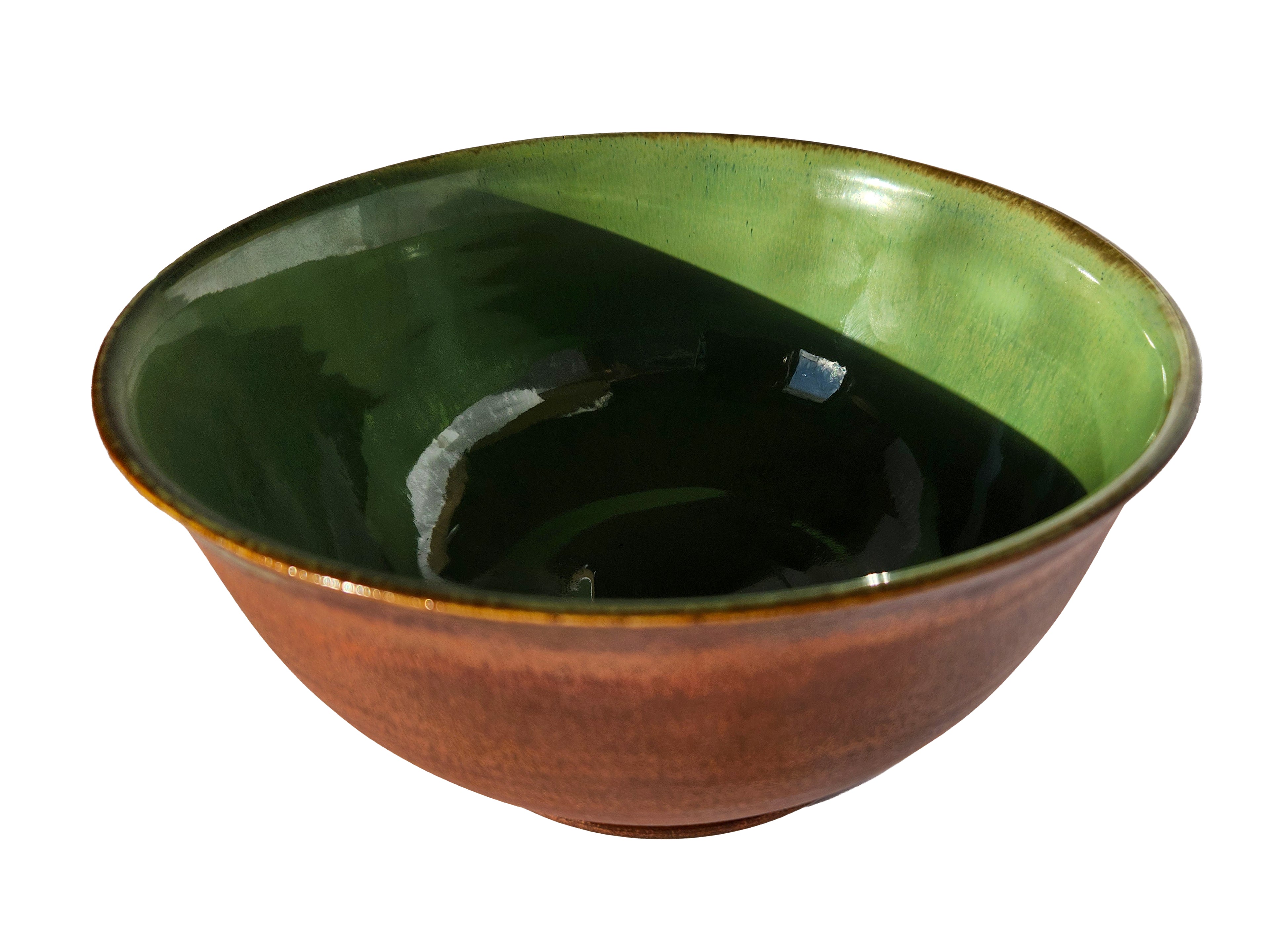 Handmade porcelain bowl - stunning green glaze & rich rustic copper 3.5 cups