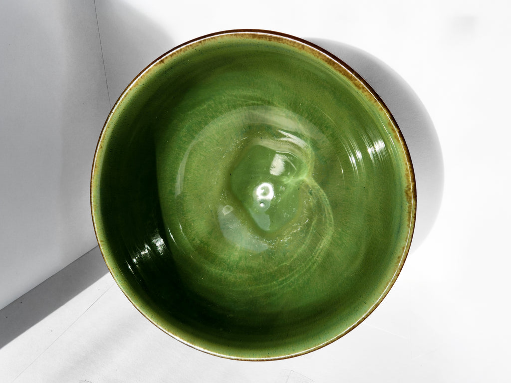 Handmade porcelain bowl - stunning green glaze & rich rustic copper 3.5 cups