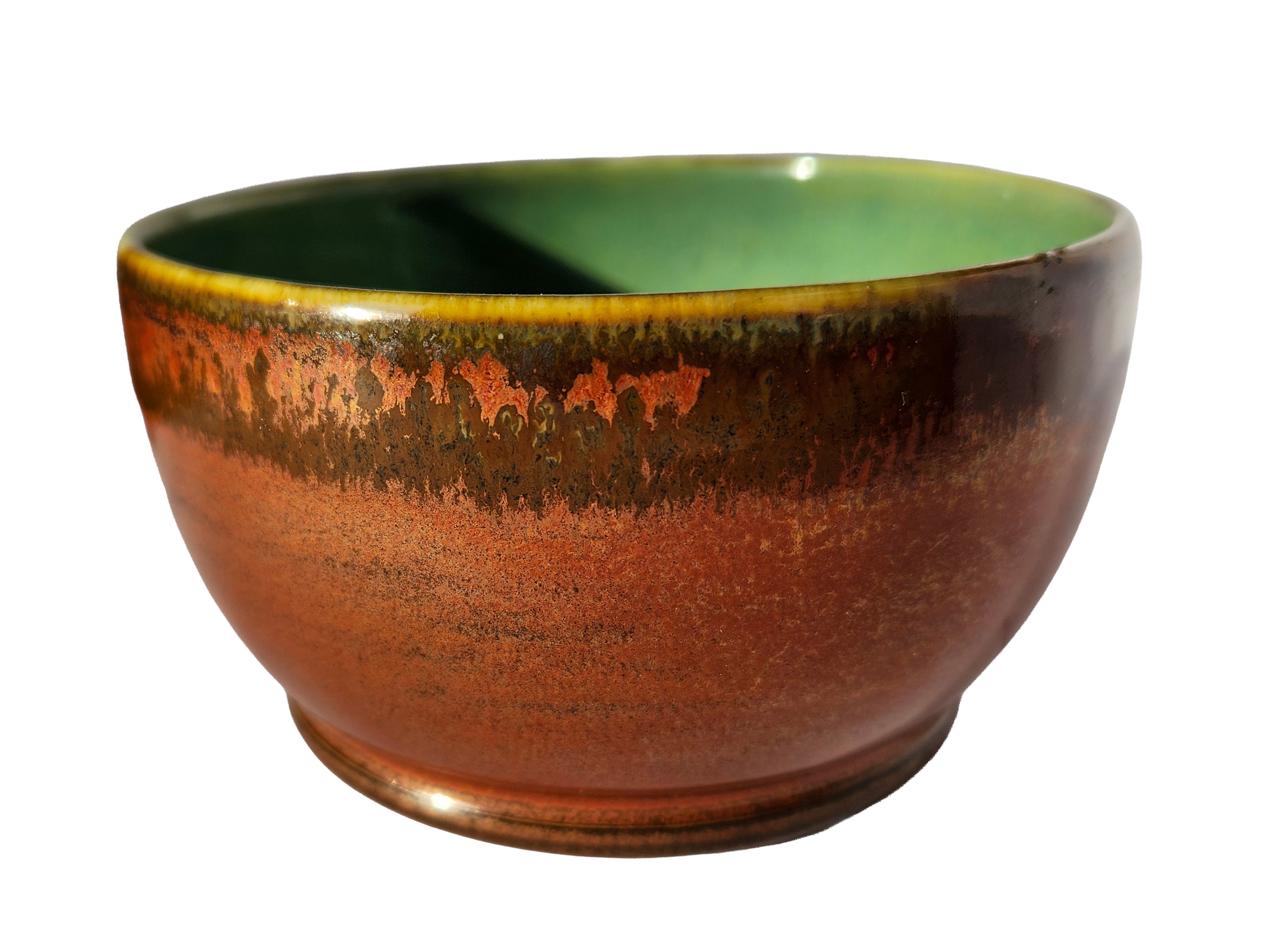 Handmade porcelain decorative & candy dish - stunning green glaze & rich golden rust 8 oz