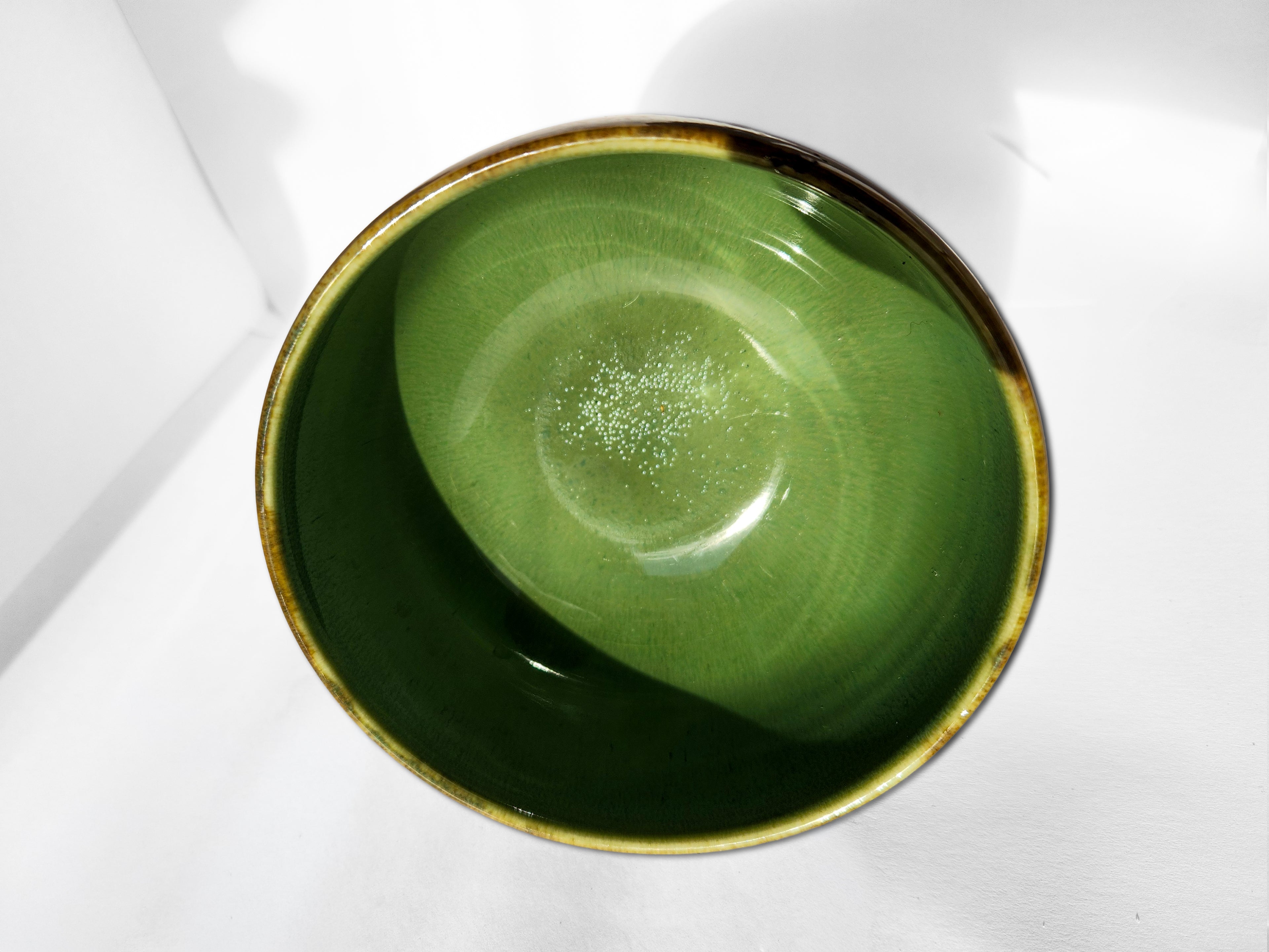 Handmade porcelain decorative & candy dish - stunning green glaze & rich golden rust 8 oz