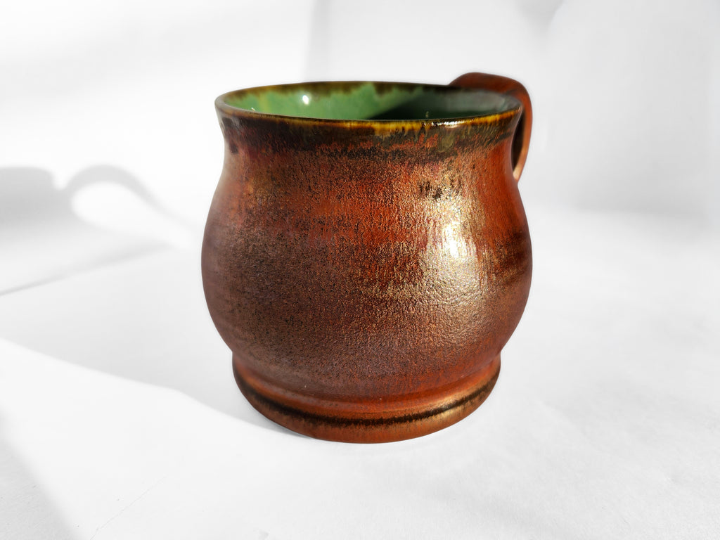 Handmade Glossy Green Interior, Rich Copper Exterior Mug