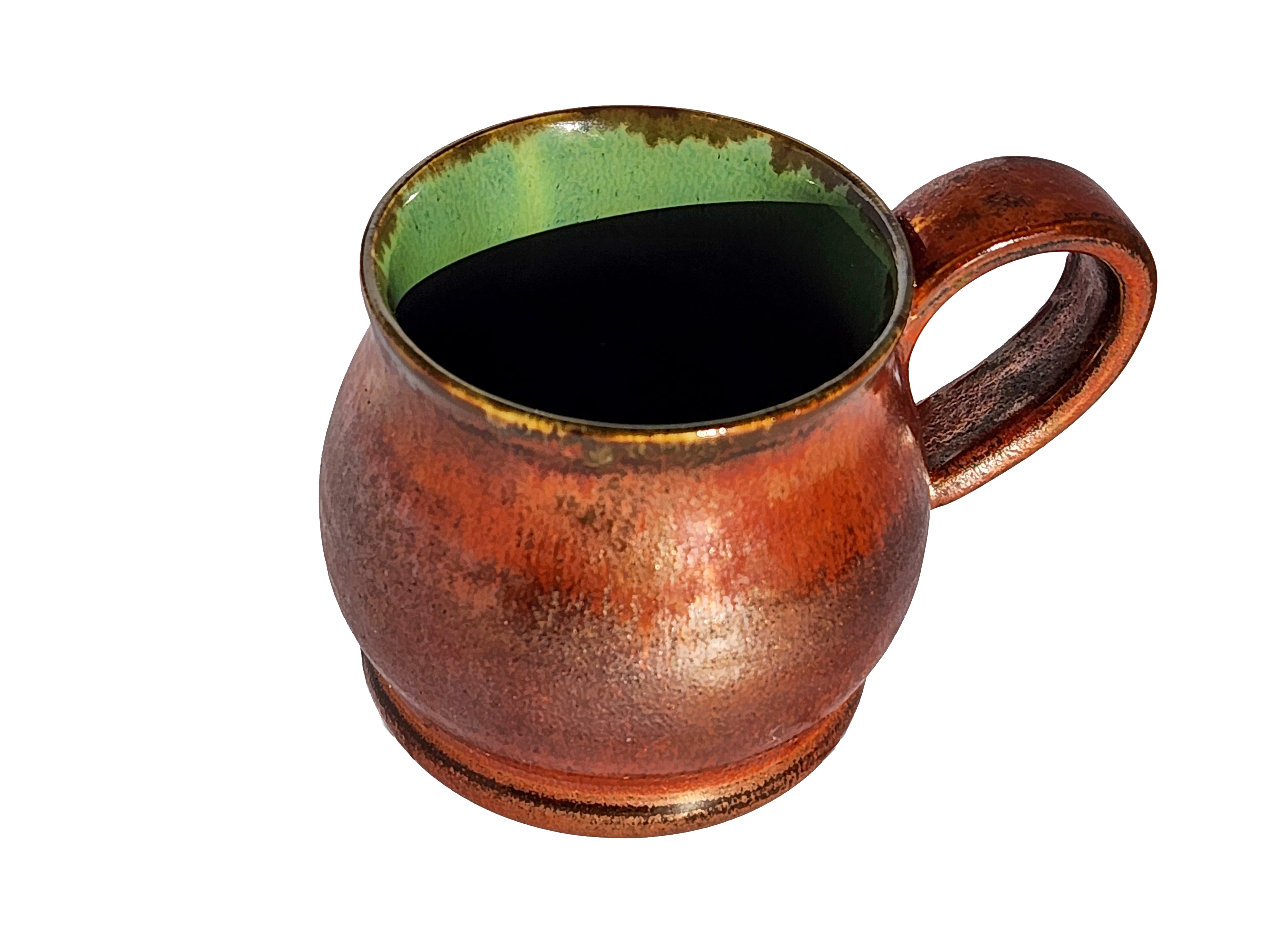 Handmade Glossy Green Interior, Rich Copper Exterior Mug