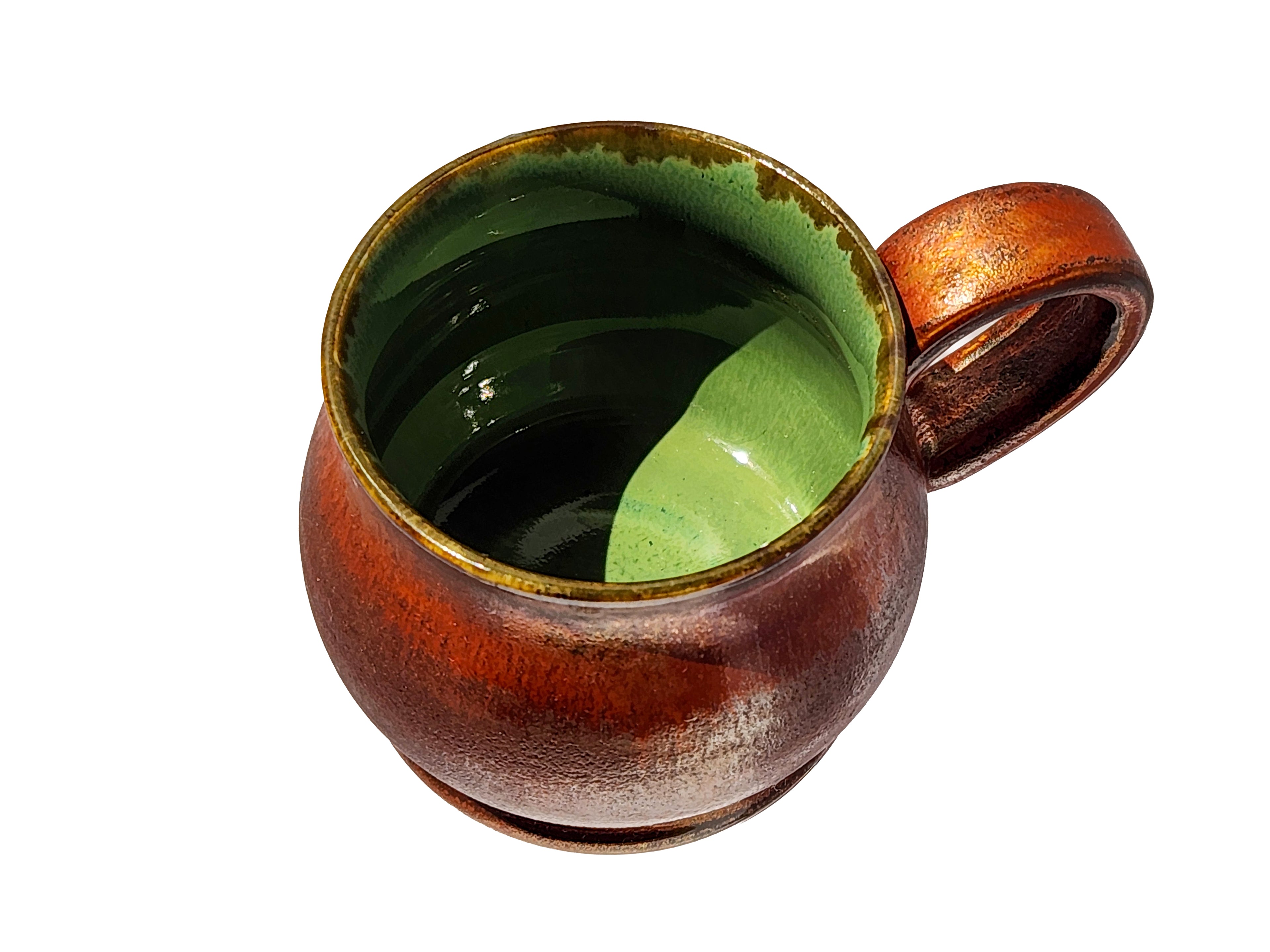 Handmade Glossy Green Interior, Rich Copper Exterior Mug