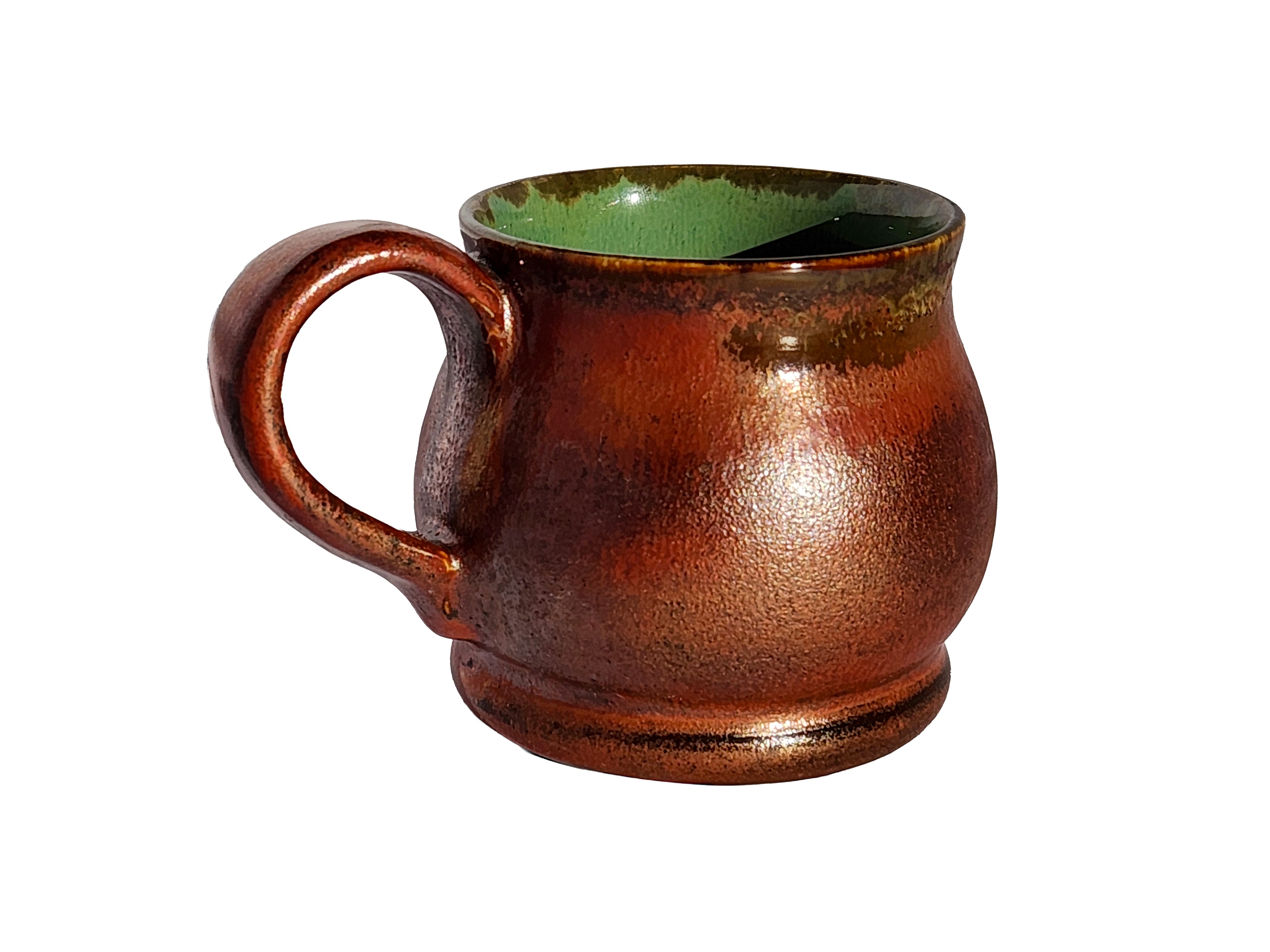 Handmade Glossy Green Interior, Rich Copper Exterior Mug
