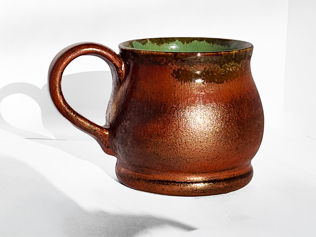 Handmade Glossy Green Interior, Rich Copper Exterior Mug