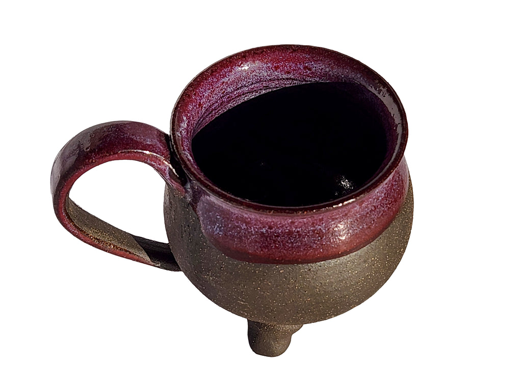 Handmade Rich Purple Interior, Black Stoneware Cauldron Mug 3.5"