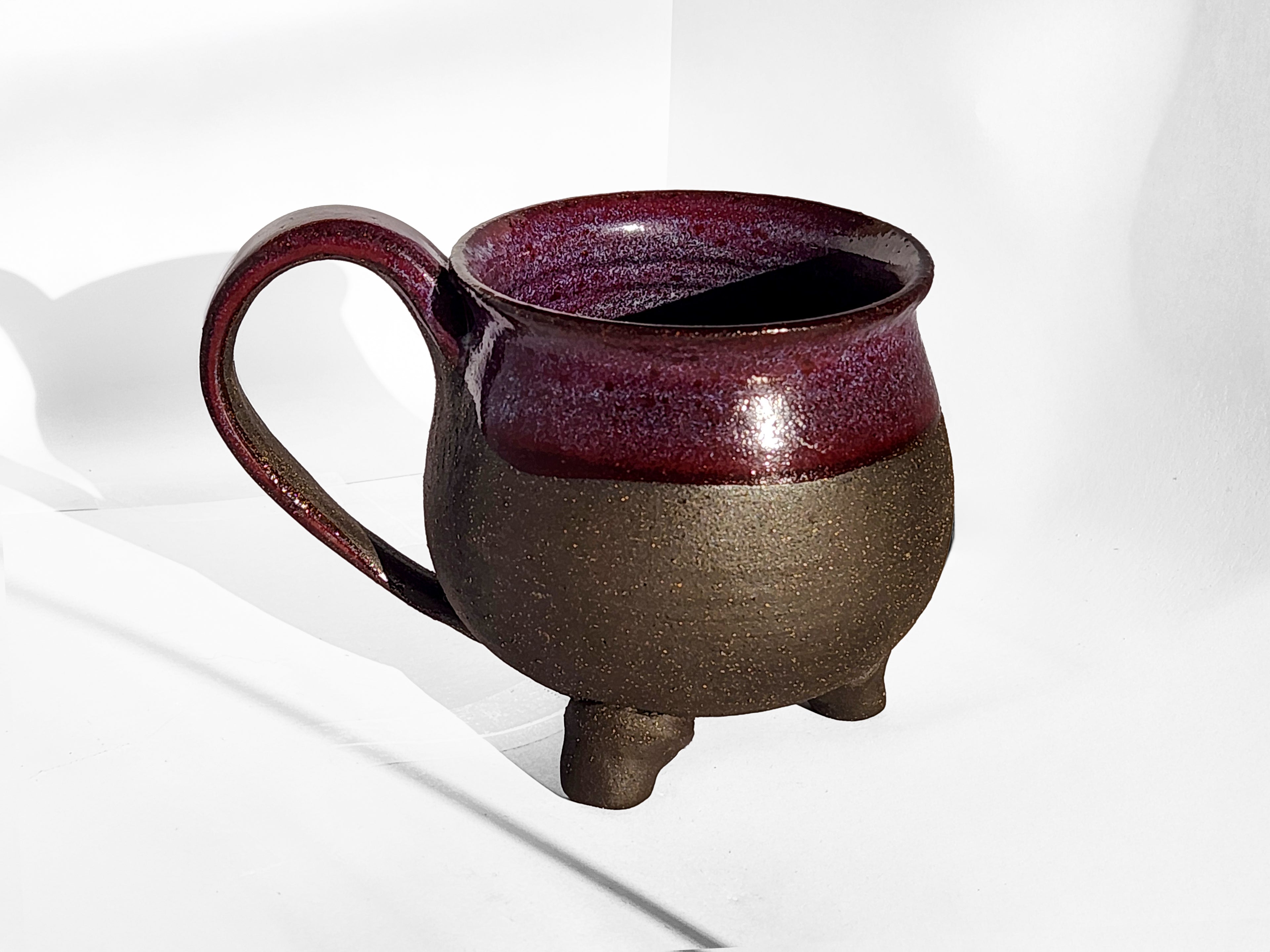 Handmade Rich Purple Interior, Black Stoneware Cauldron Mug 3.5"