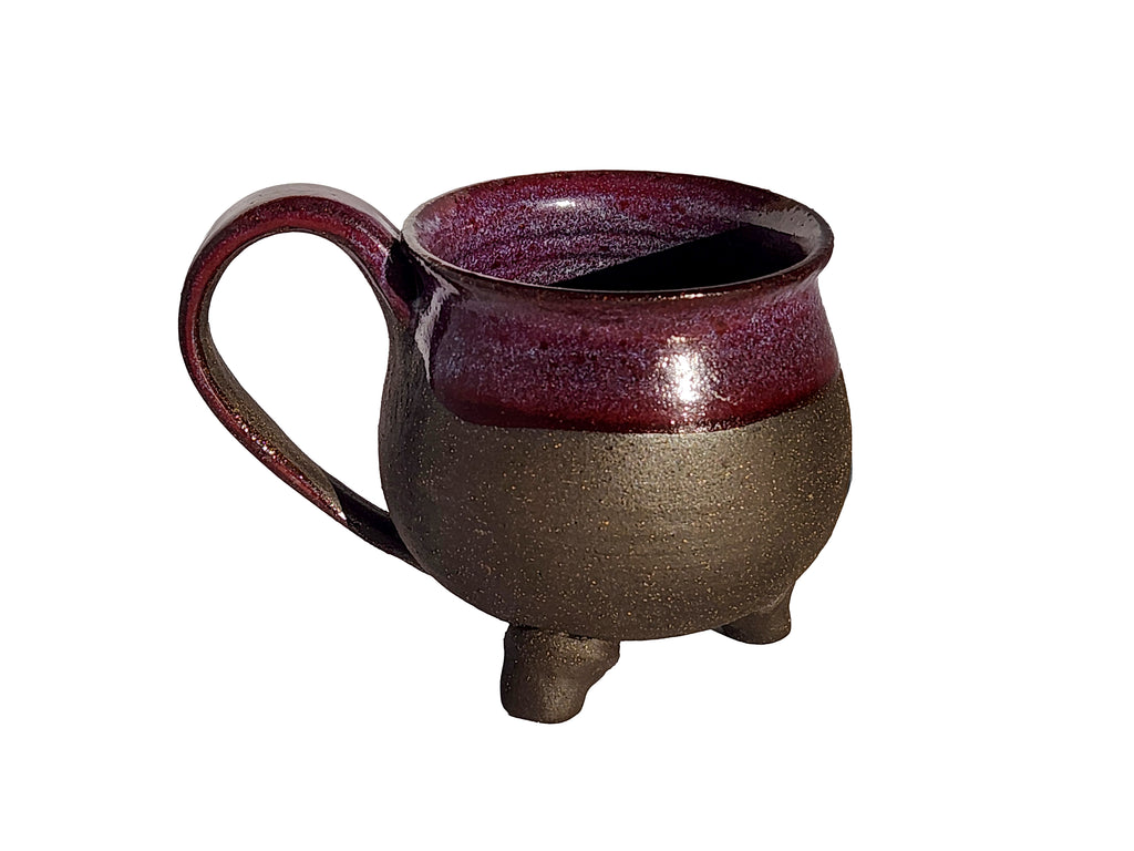 Handmade Rich Purple Interior, Black Stoneware Cauldron Mug 3.5"