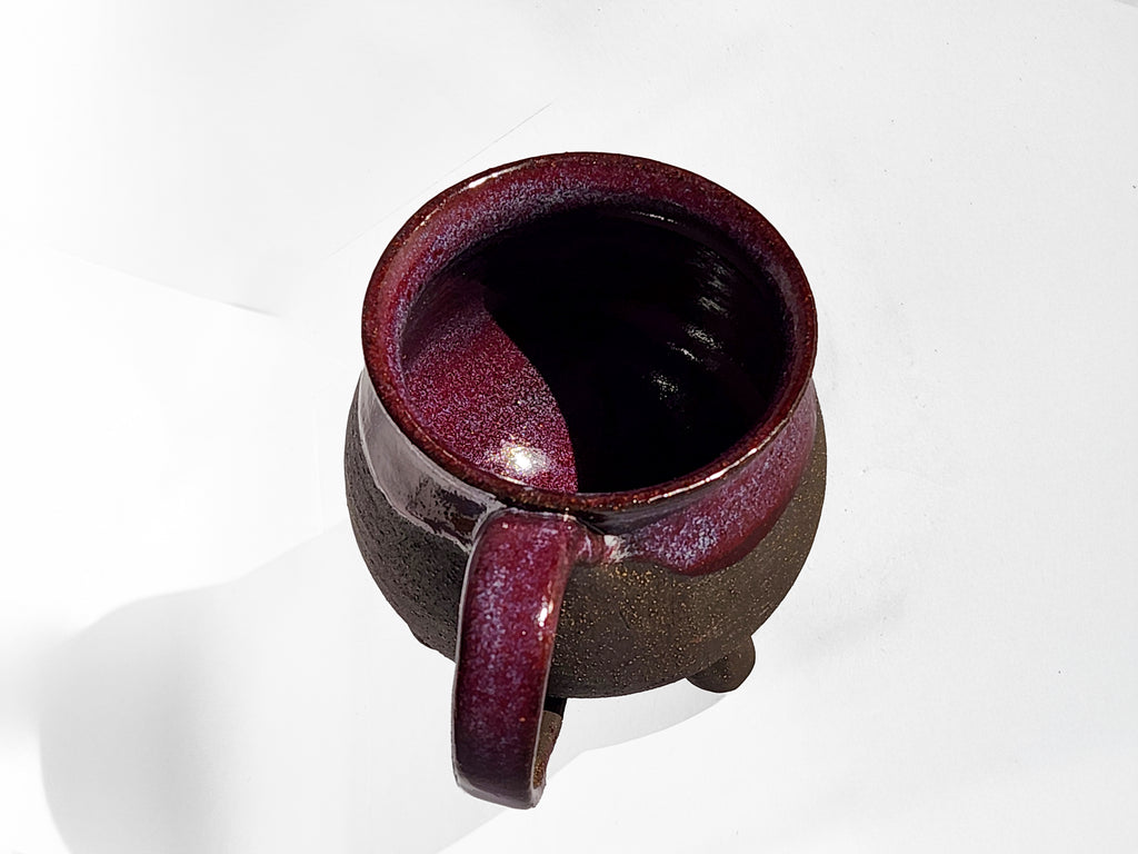 Handmade Rich Purple Interior, Black Stoneware Cauldron Mug 3.5"