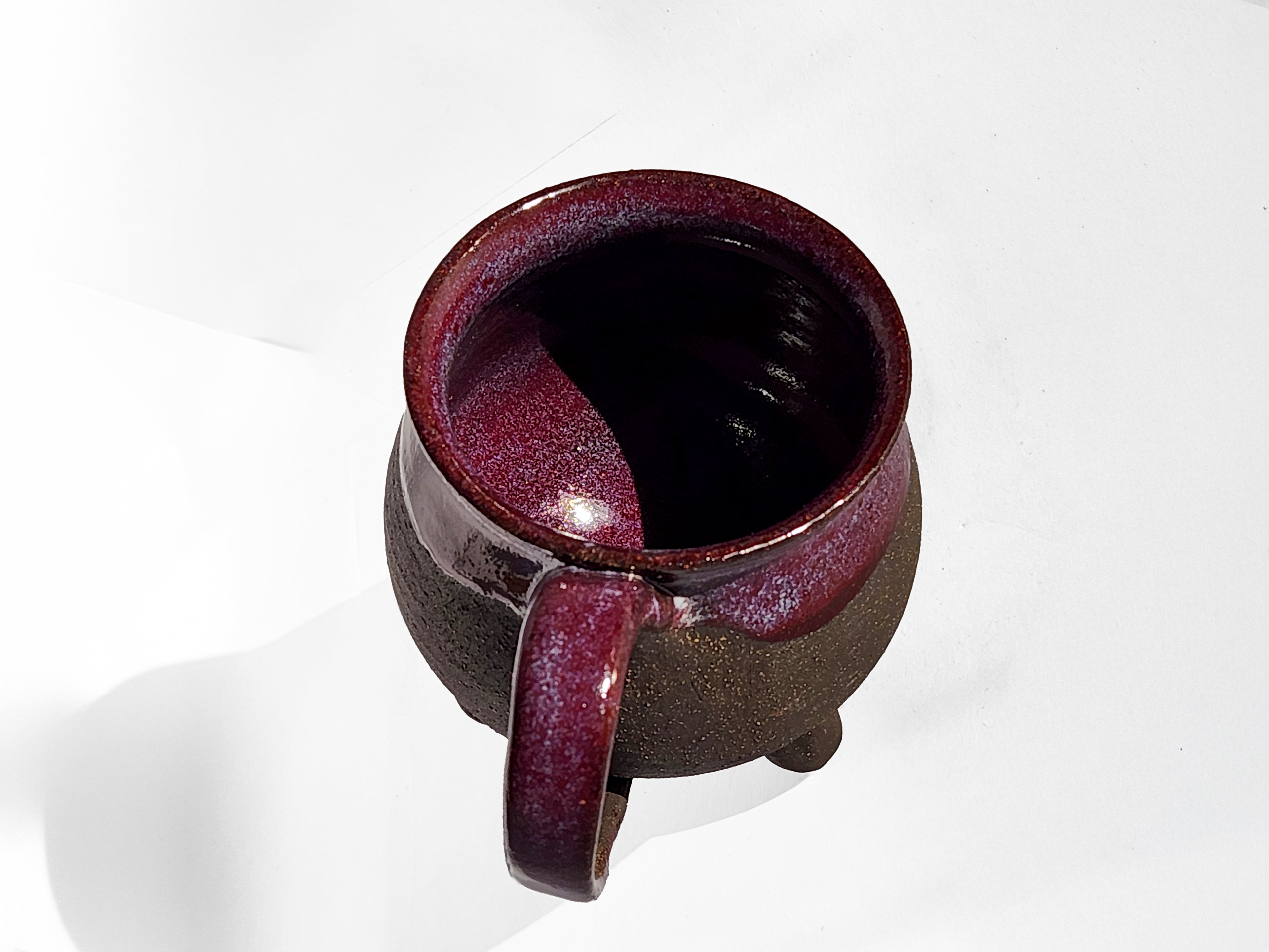 Handmade Rich Purple Interior, Black Stoneware Cauldron Mug 3.5"