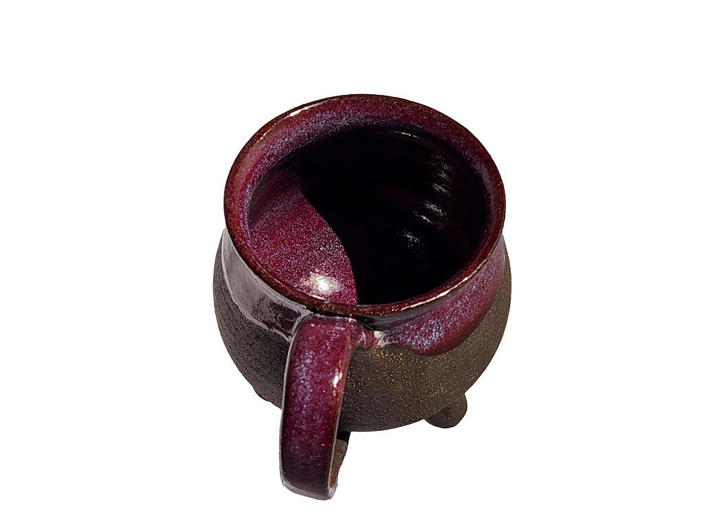 Handmade Rich Purple Interior, Black Stoneware Cauldron Mug 3.5"