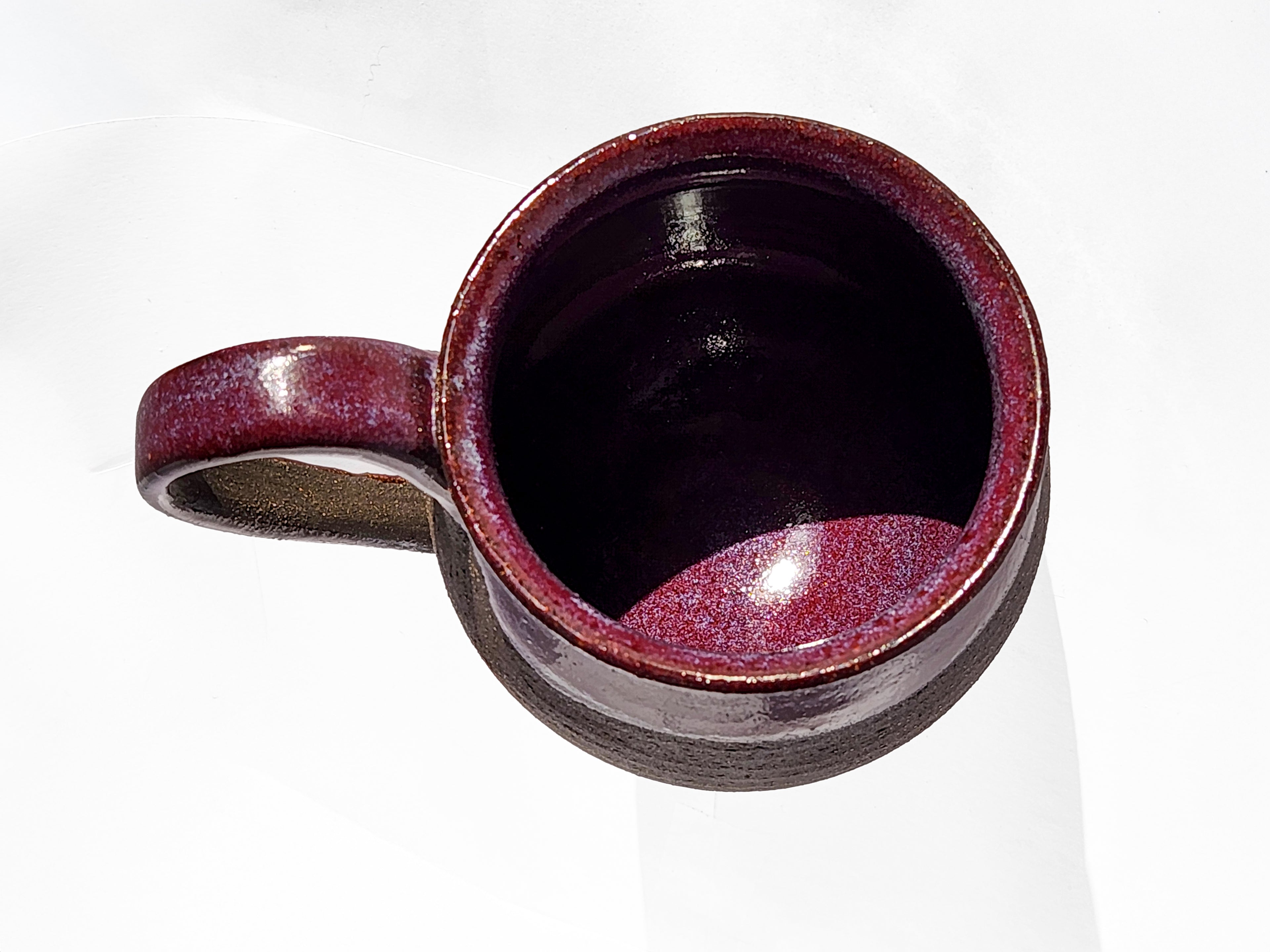 Handmade Rich Purple Interior, Black Stoneware Cauldron Mug 3.5"