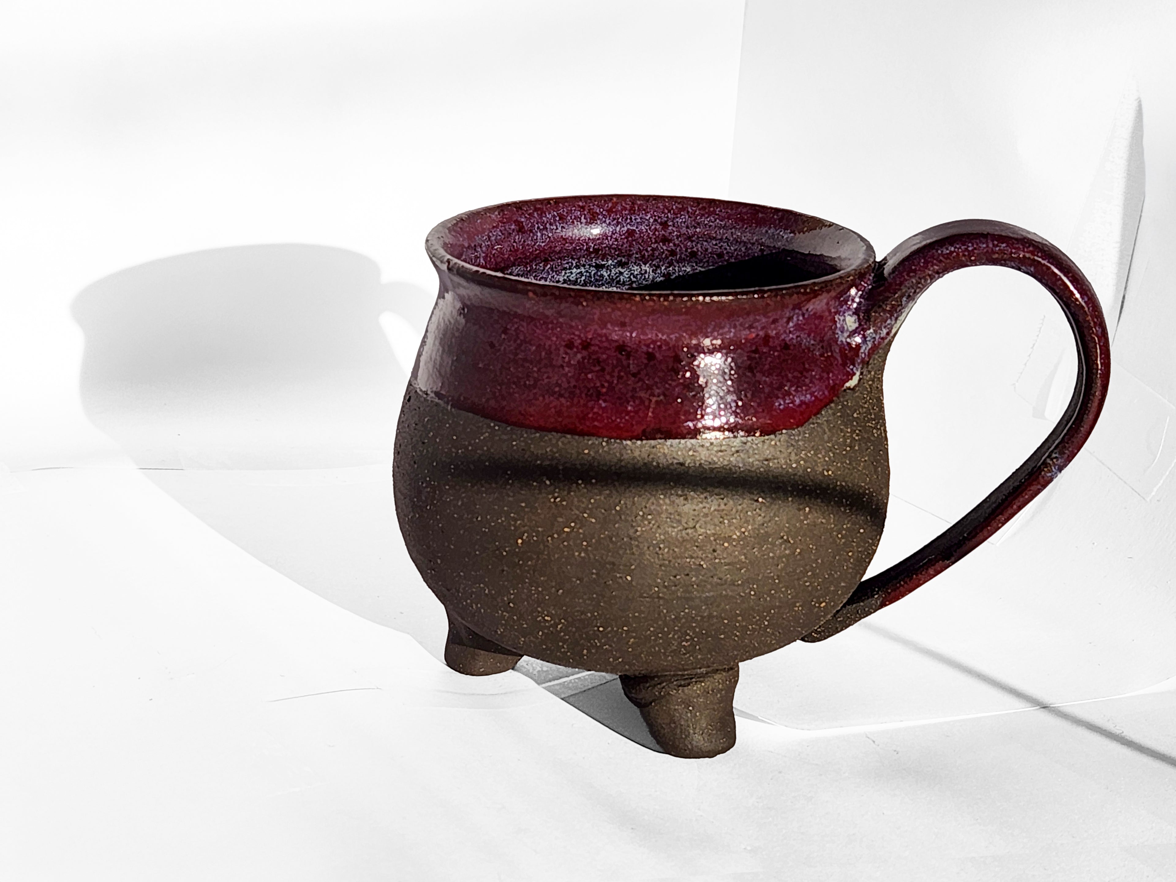 Handmade Rich Purple Interior, Black Stoneware Cauldron Mug 3.5"