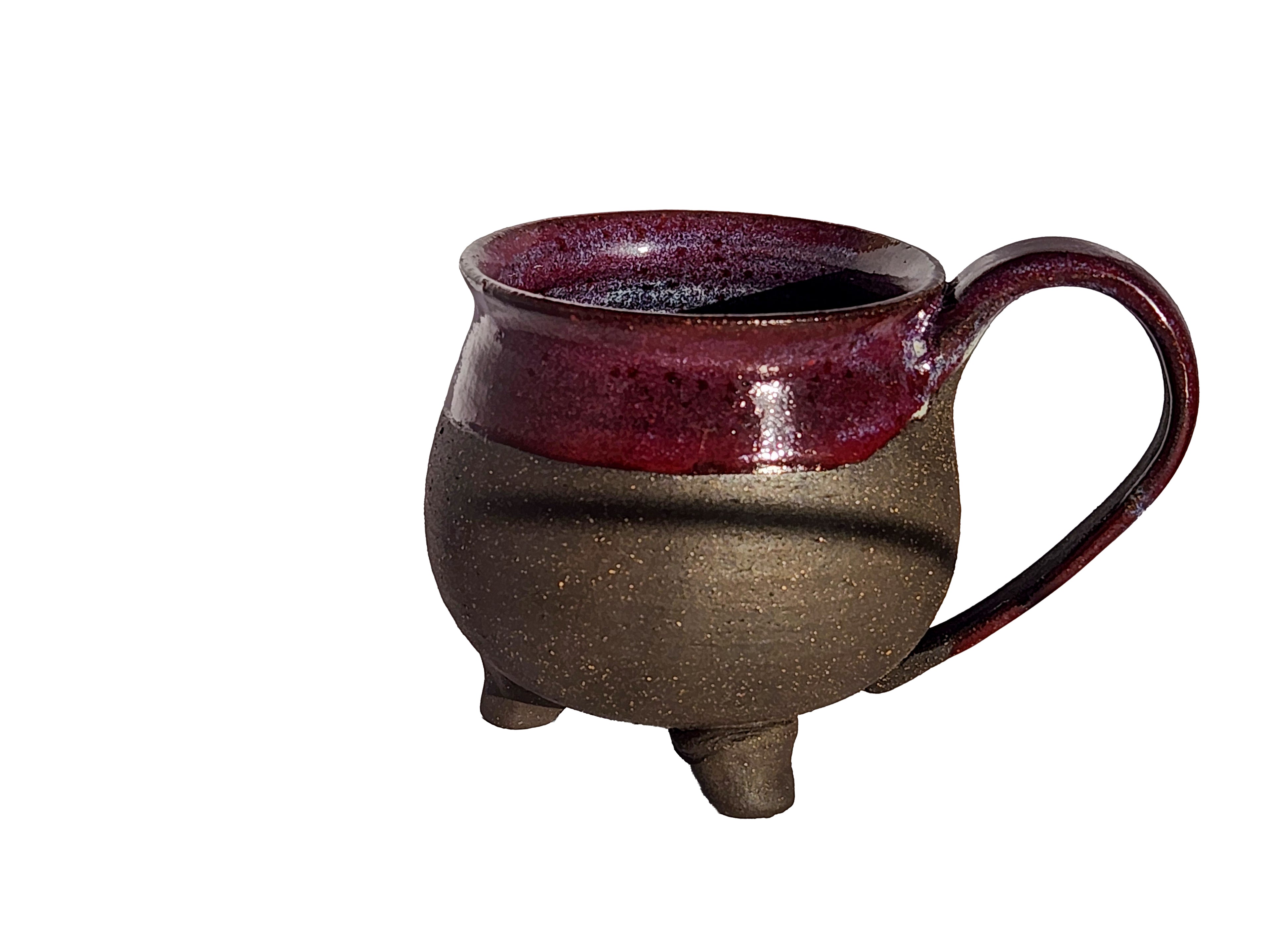 Handmade Rich Purple Interior, Black Stoneware Cauldron Mug 3.5"