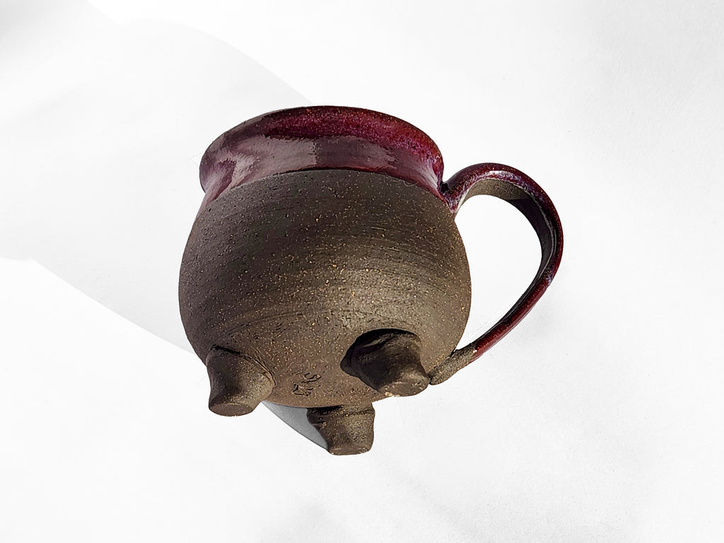 Handmade Rich Purple Interior, Black Stoneware Cauldron Mug 3.5"