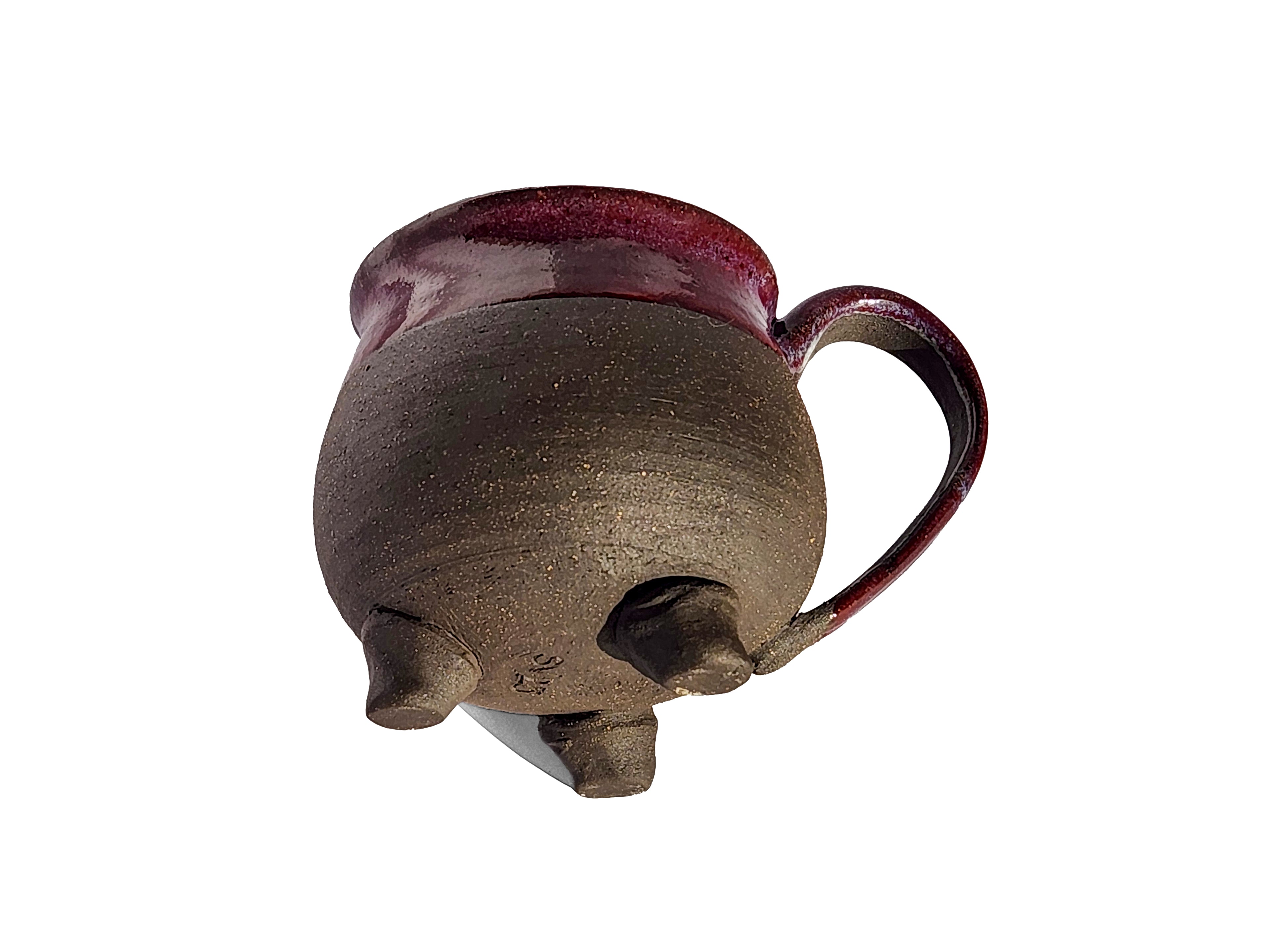 Handmade Rich Purple Interior, Black Stoneware Cauldron Mug 3.5"