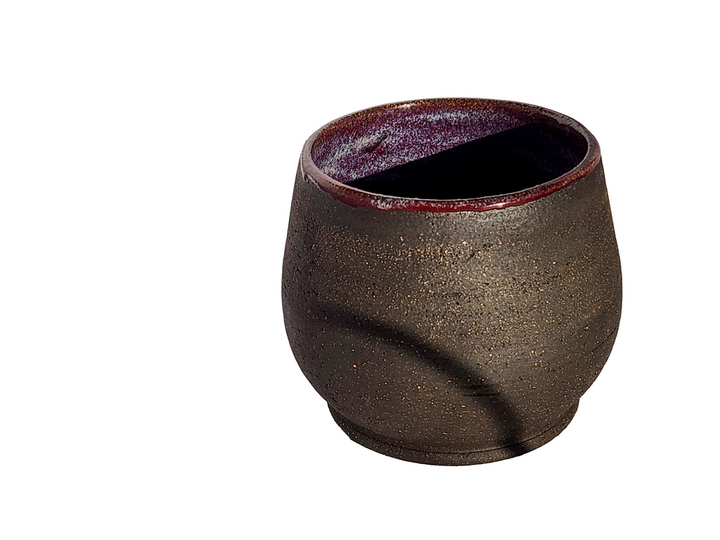 Handmade Glossy Purple Interior, Rustic Clay Exterior Tumbler