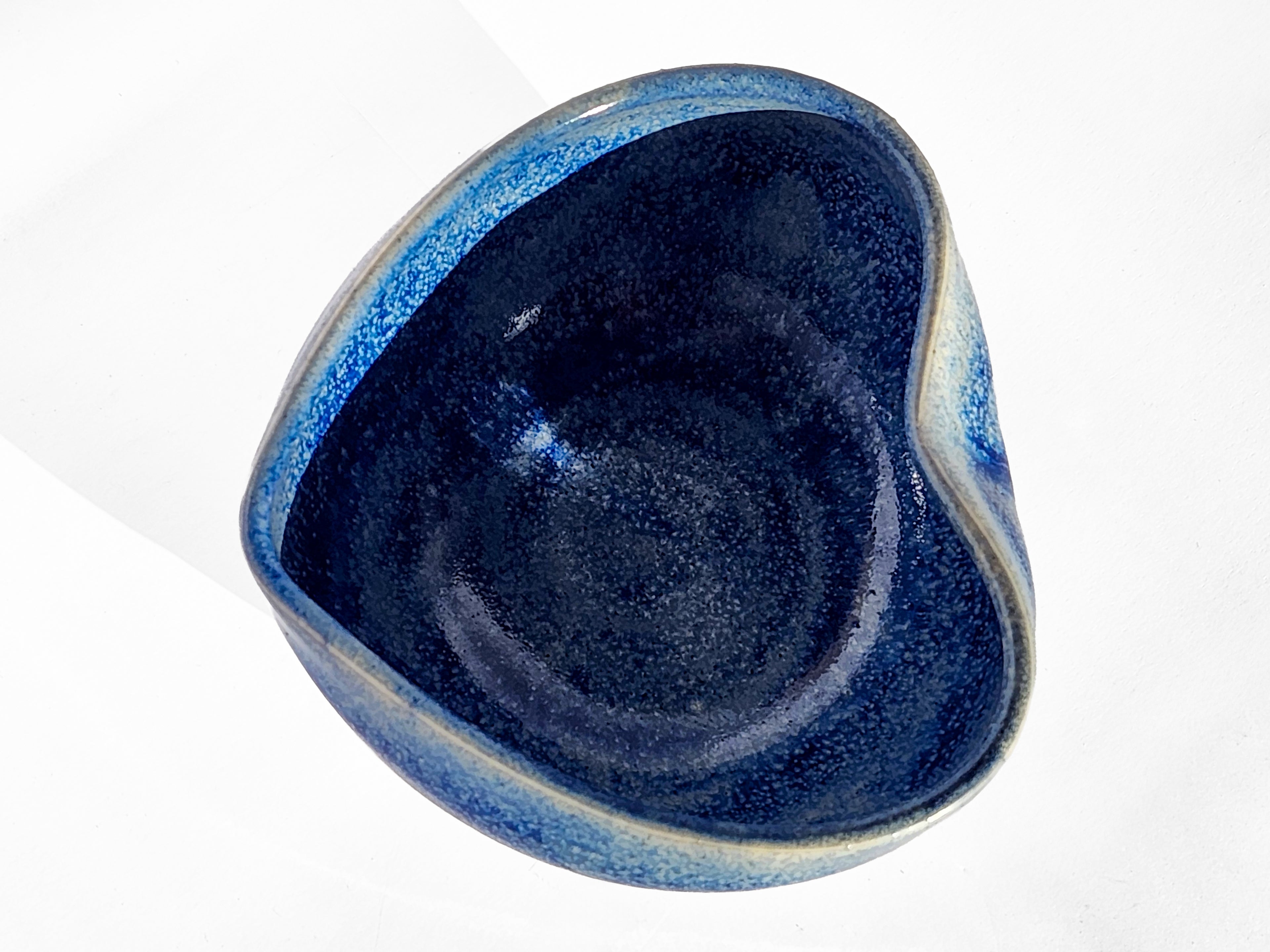Handmade Heart Bowl - blue with white base
