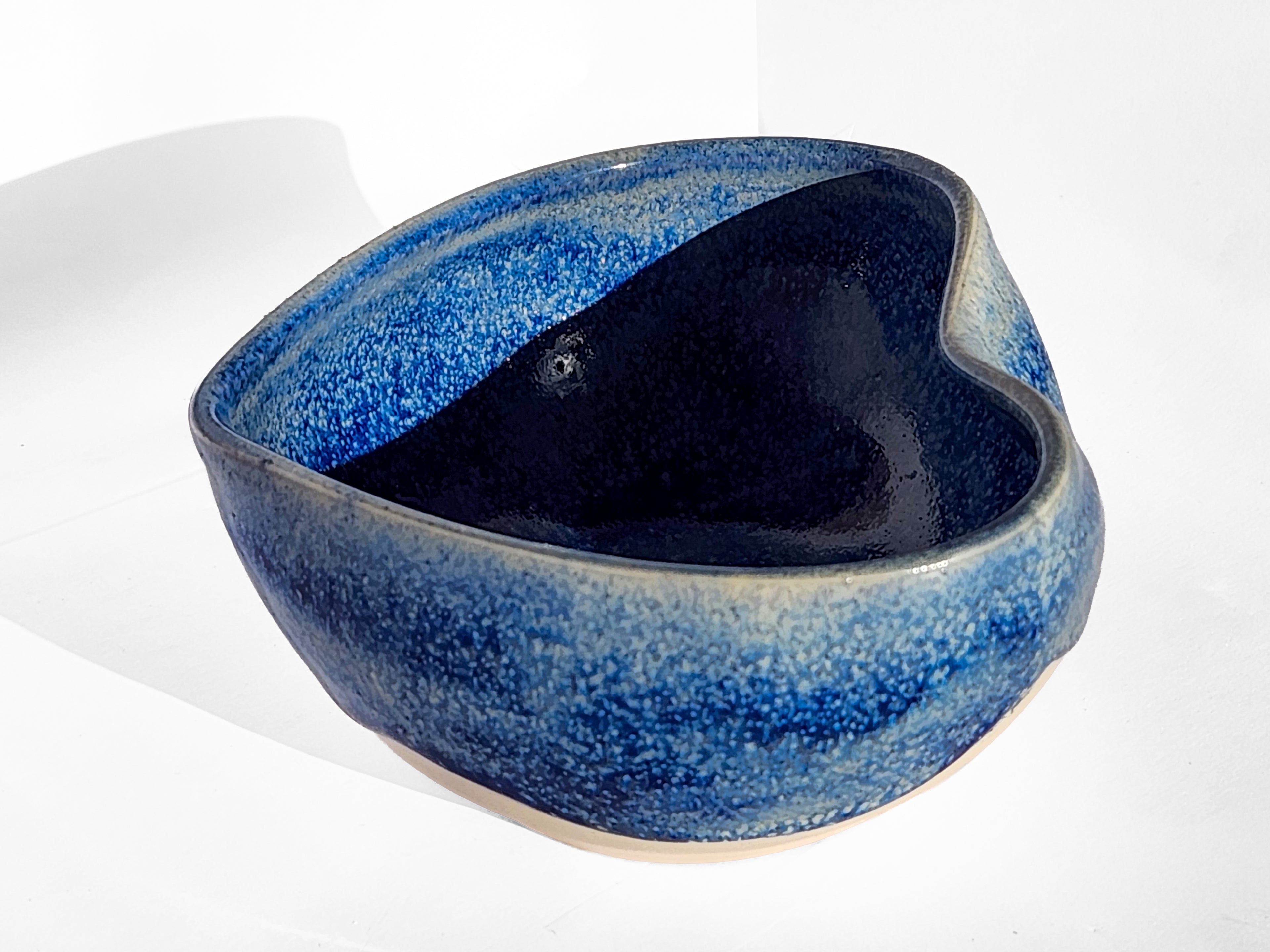Handmade Heart Bowl - blue with white base