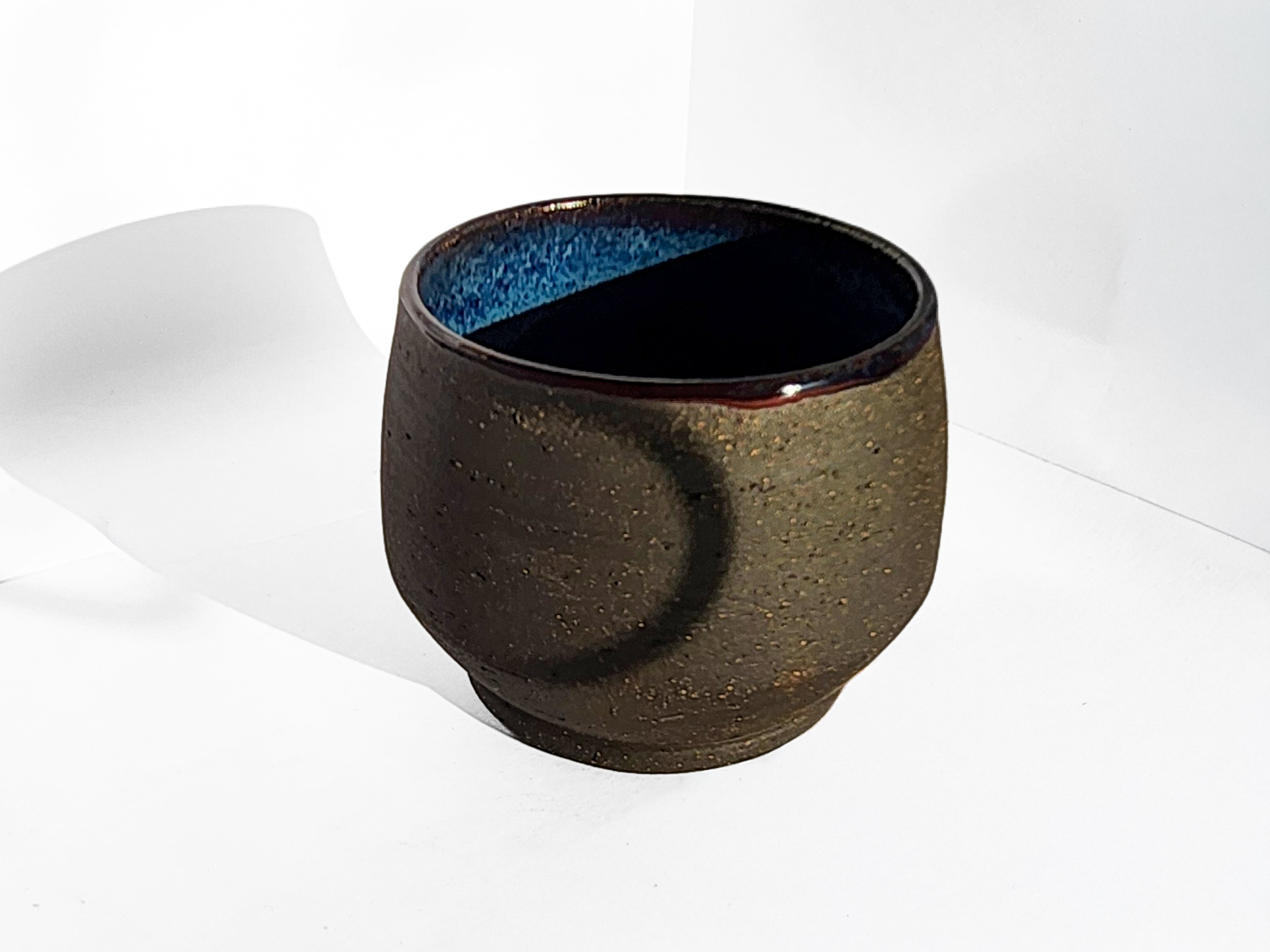 Handmade Glossy Blue Interior, Rustic Clay Exterior Tumbler